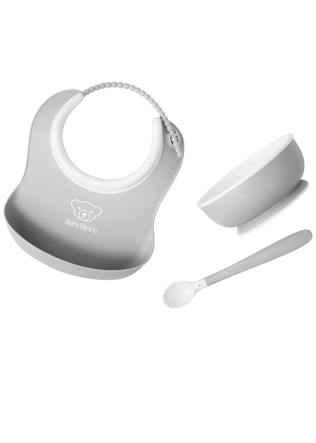 Detalle de BabyBjörn Kindergeschirr 3 Teile Grau – Spülmaschinengeeignet, BPA- und PVC-frei