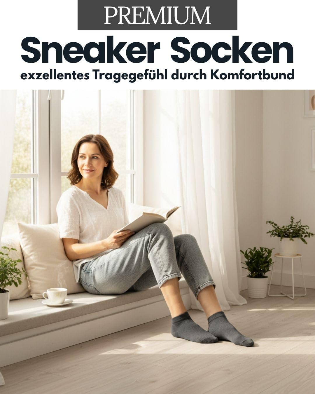 Thumbnail 1 de 10 Paar Premium Sneaker Socken Herren & Damen – gekämmte Baumwolle, Komfortbund, kein Drücken, OEKO-TEX