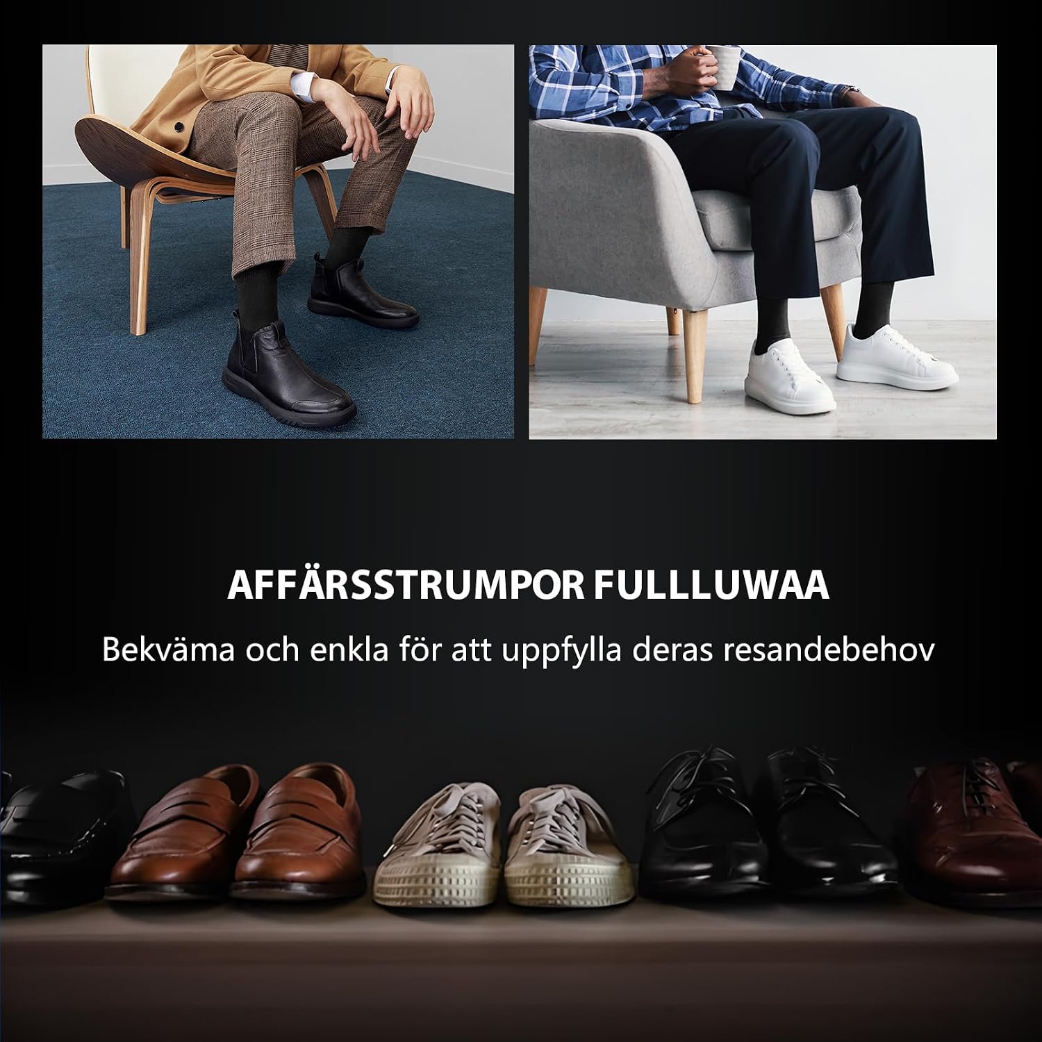 Detalle de Fullluwaa 12 par unisexstrumpor – svarta, långa arbetsstrumpor i mjuk bomull
