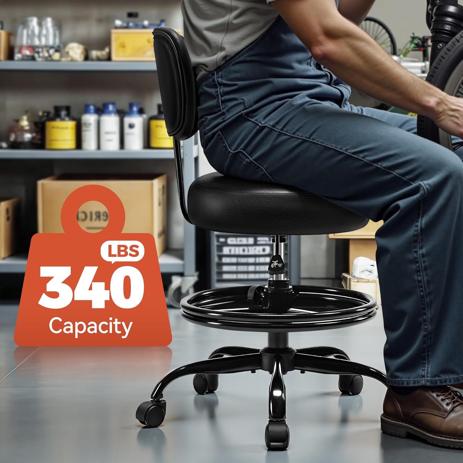 Thumbnail 2 de Shop Stool with Wheels 17.3–23.5"