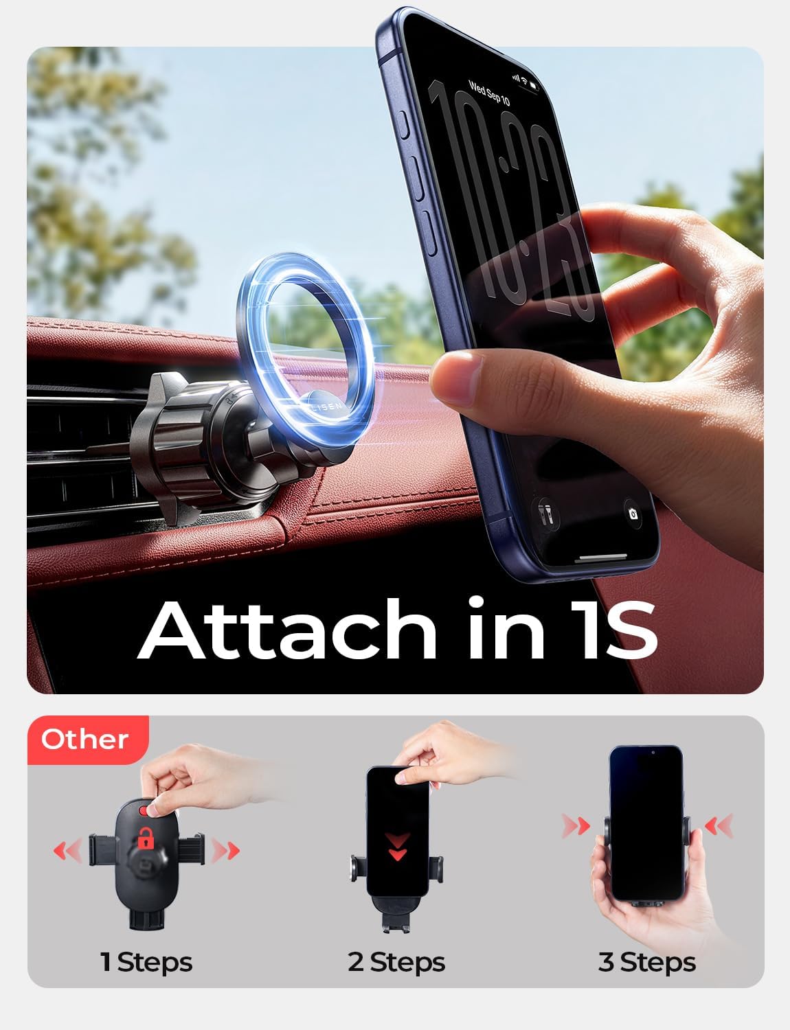 Detalle 2 de LISEN MagSafe Car Mount 2026 for iPhone