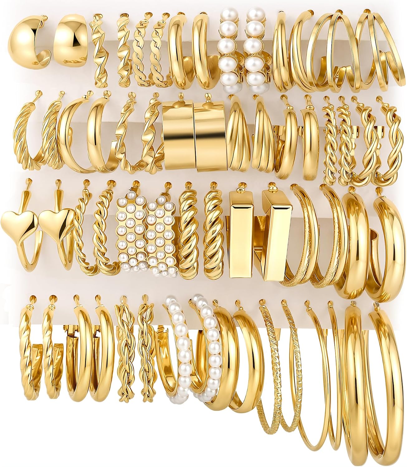 Detalle de Gold Hoop Earrings Set, 30 Pairs