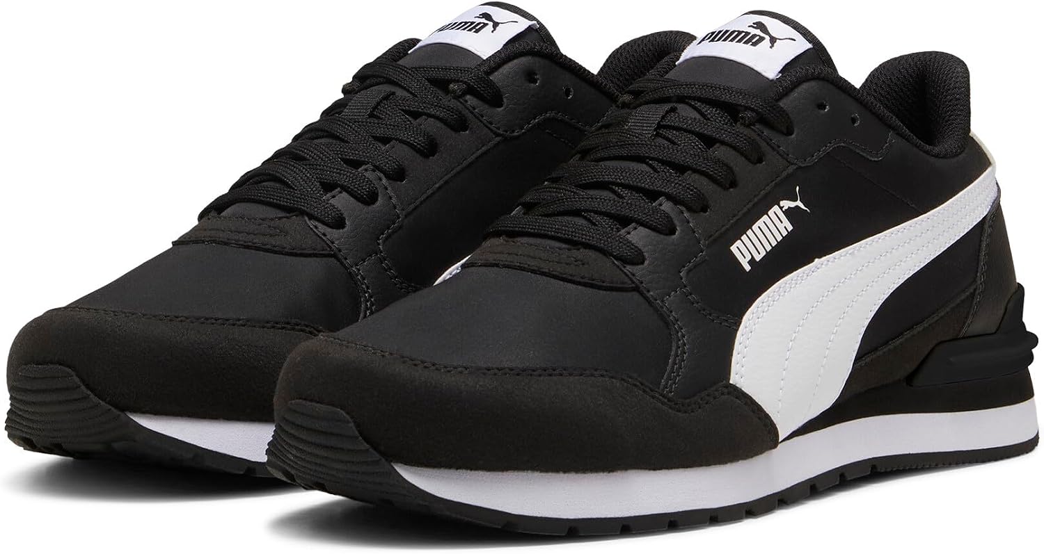 Detalle de PUMA ST Runner V4 NL Sneaker Unisex (41 EU) en Negro y Blanco con superposiciones de gamuza