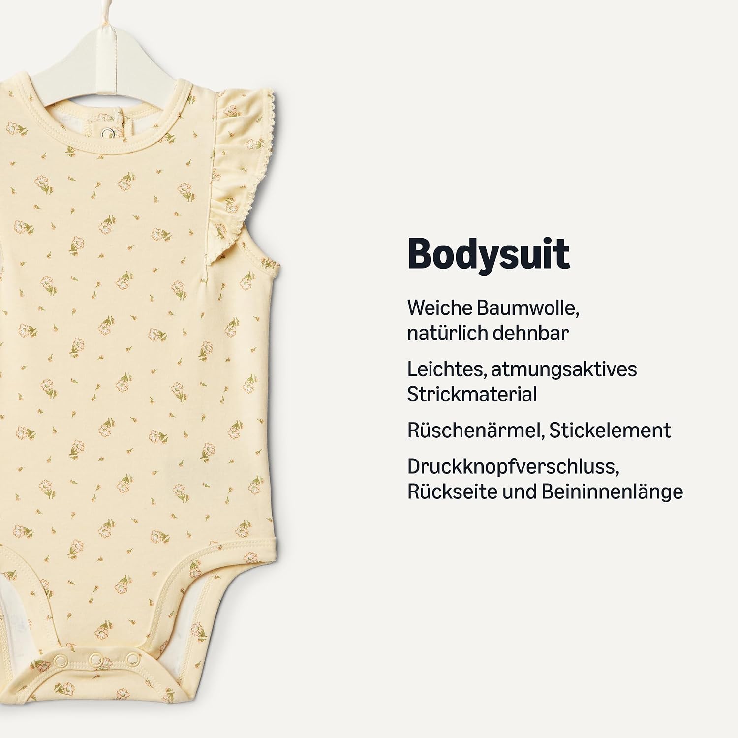 Detalle 2 de Amazon Essentials x Sofia Grainge Baby – Mädchenbody aus Baumwolle mit Rüschenärmeln und Stickerei, 2er-Pack