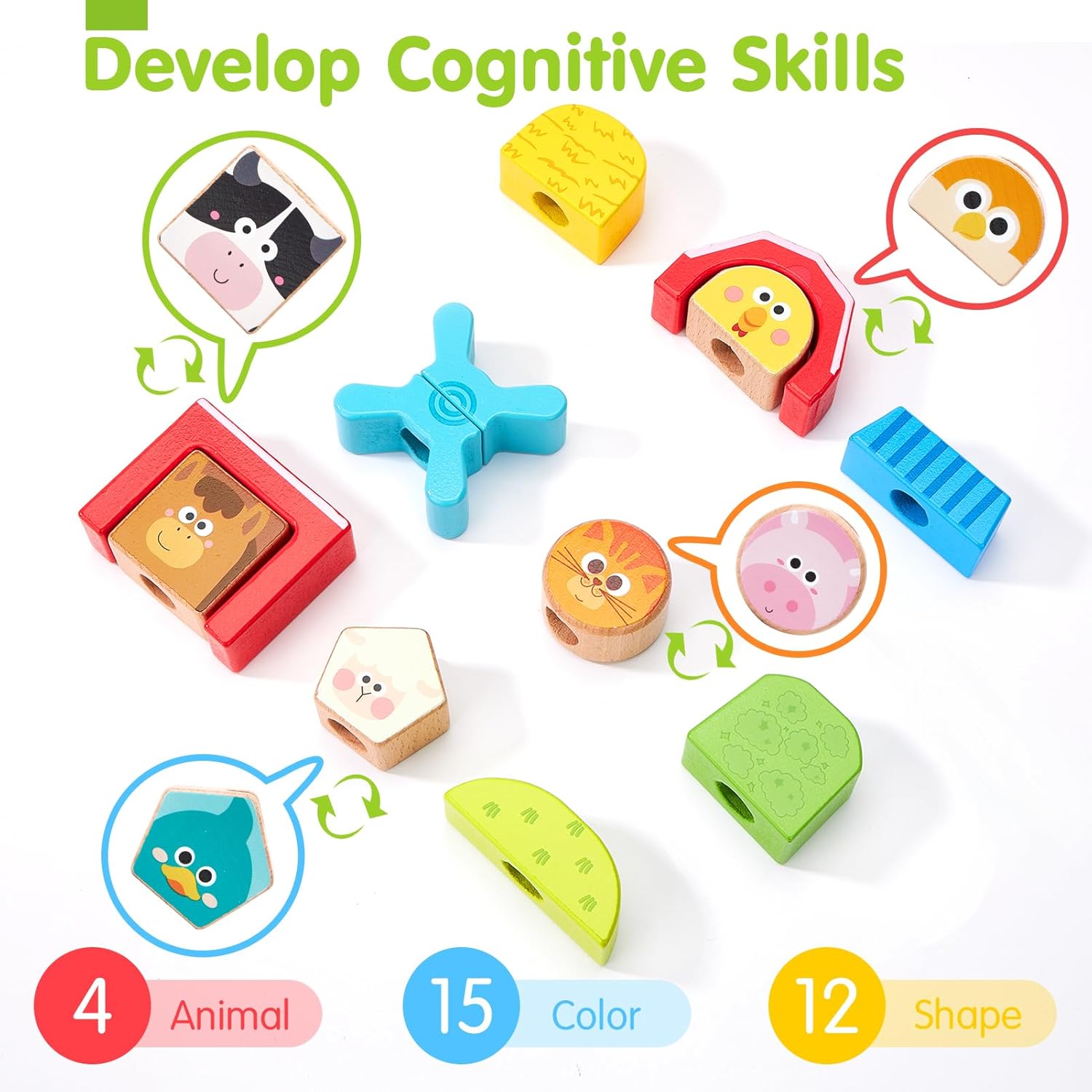 Thumbnail 6 de hahaland Wooden Farm Stacking & Sorting Toys for Toddlers (1+ Year) – Montessori-inspired, with Animal Blocks & Day-Night Cards