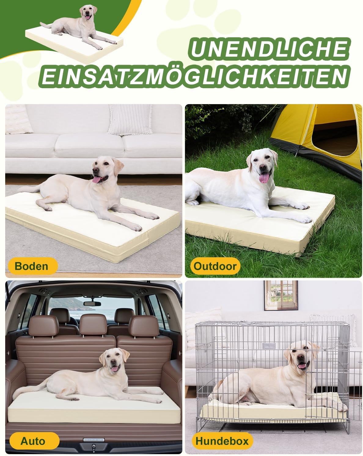 Detalle 2 de Favodormir orthopädisches Hundebett für große Hunde (119 x 73 cm) mit abnehmbarem wasserabweisendem Kunstleder-Bezug, grün