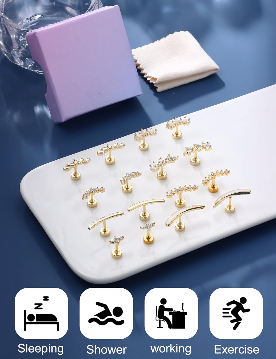 Thumbnail 5 de Morfetto Helix Piercings Chirurgenstahl Flatback 16G – Gold/Silver hypoallergene Ohrstecker für Knorpel, Tragus & Conch