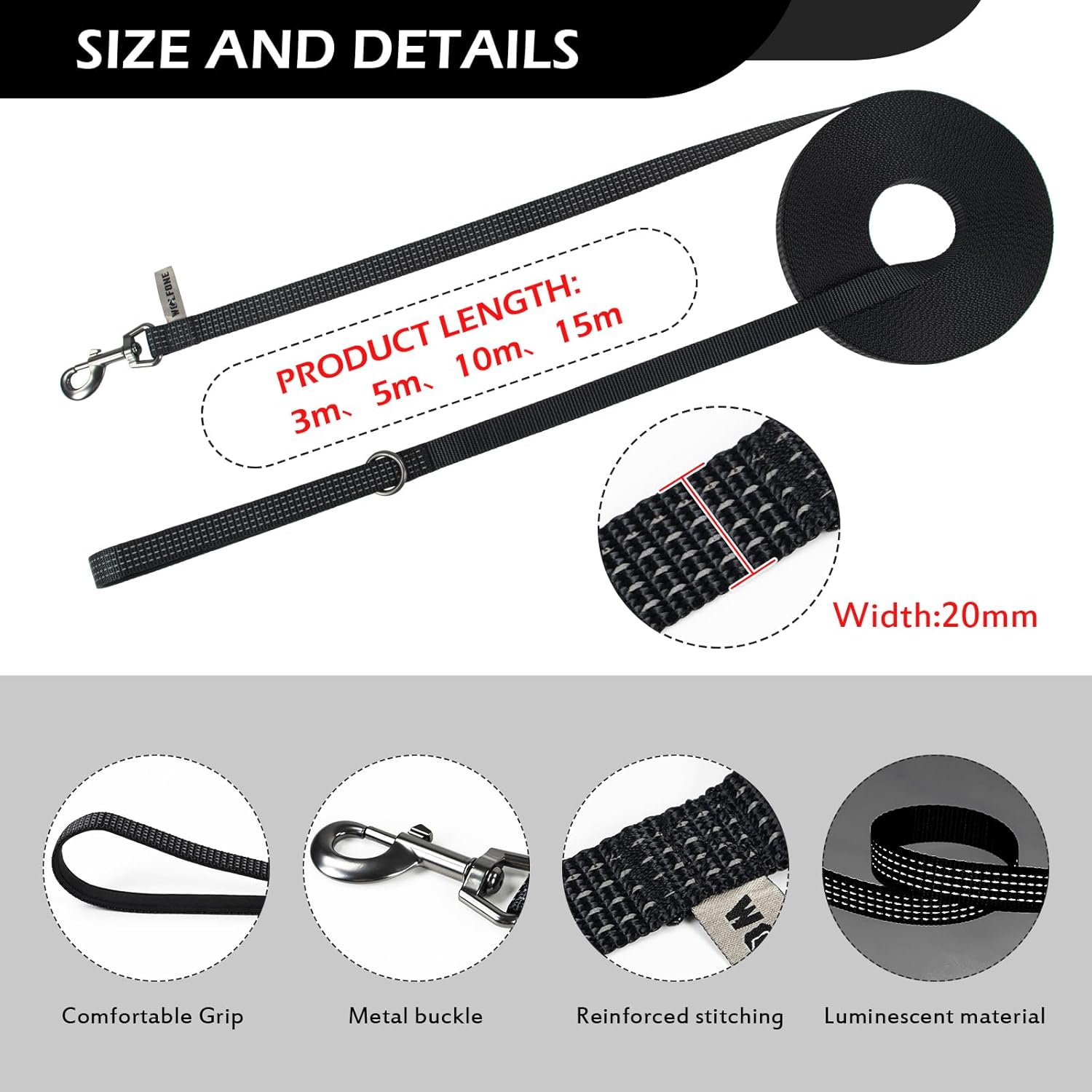 Detalle 2 de Wolfone Long Line Dog Lead 10m with padded handle ๐