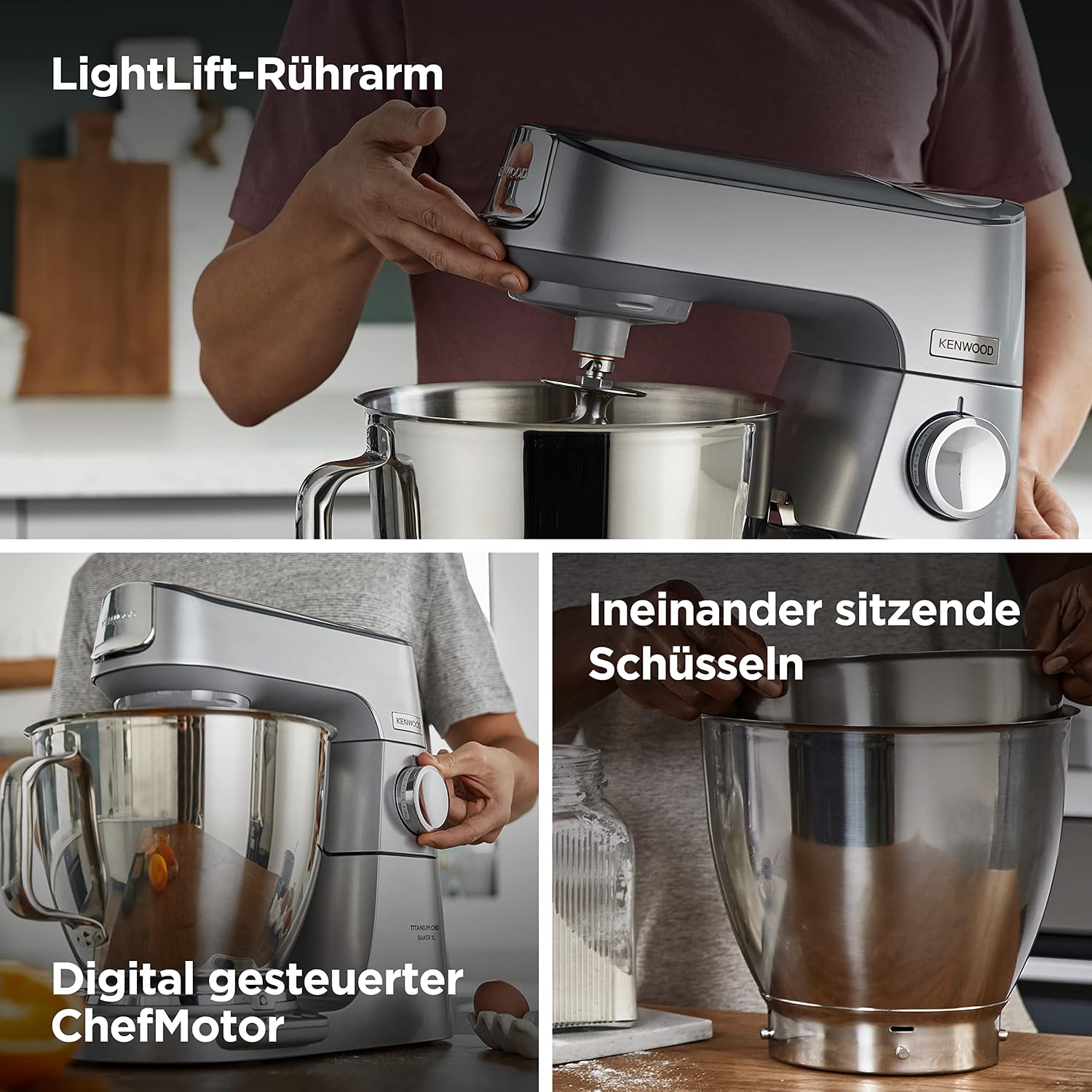 Detalle de Kenwood Titanium Chef Baker XL KVL85.424SI Küchenmaschine mit integrierter Waage und Patisserie-Set (7 L & 5 L)
