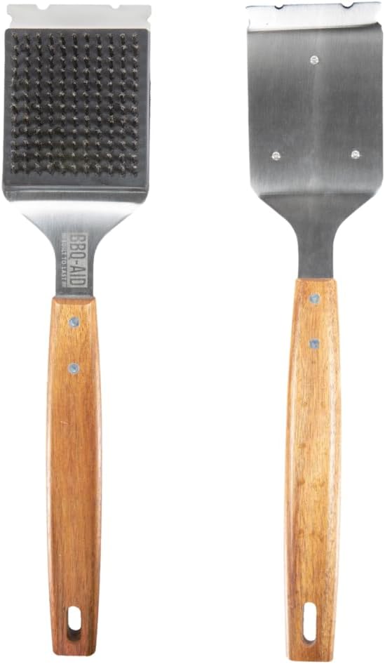 Thumbnail 6 de BBQ-Aid BBQ-AID Grill Brush and Scraper, 17-Inch Acacia Handle, Replaceable Stainless Steel Head