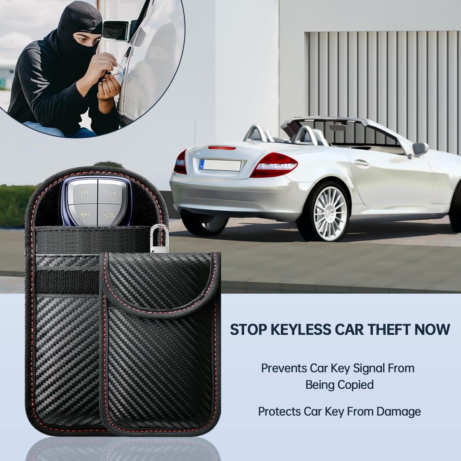 Detalle de caslord Keyless Go Schutzhüllen für Autoschlüssel (2 Stück) – RFID Blocker im Mittel-Faraday-Set mit Schlüsselanhänger