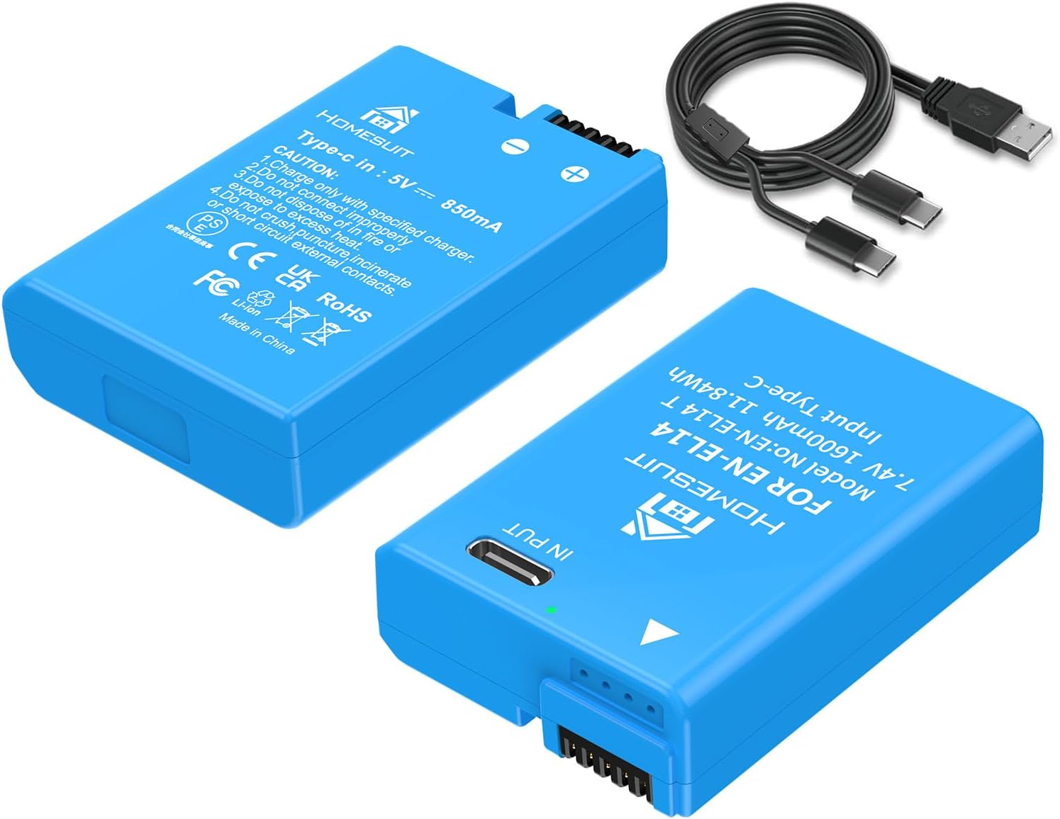 Thumbnail 6 de Homesuit EN-EL14/EN-EL14a batterisats med USB-dubbelladdare, 2-pack