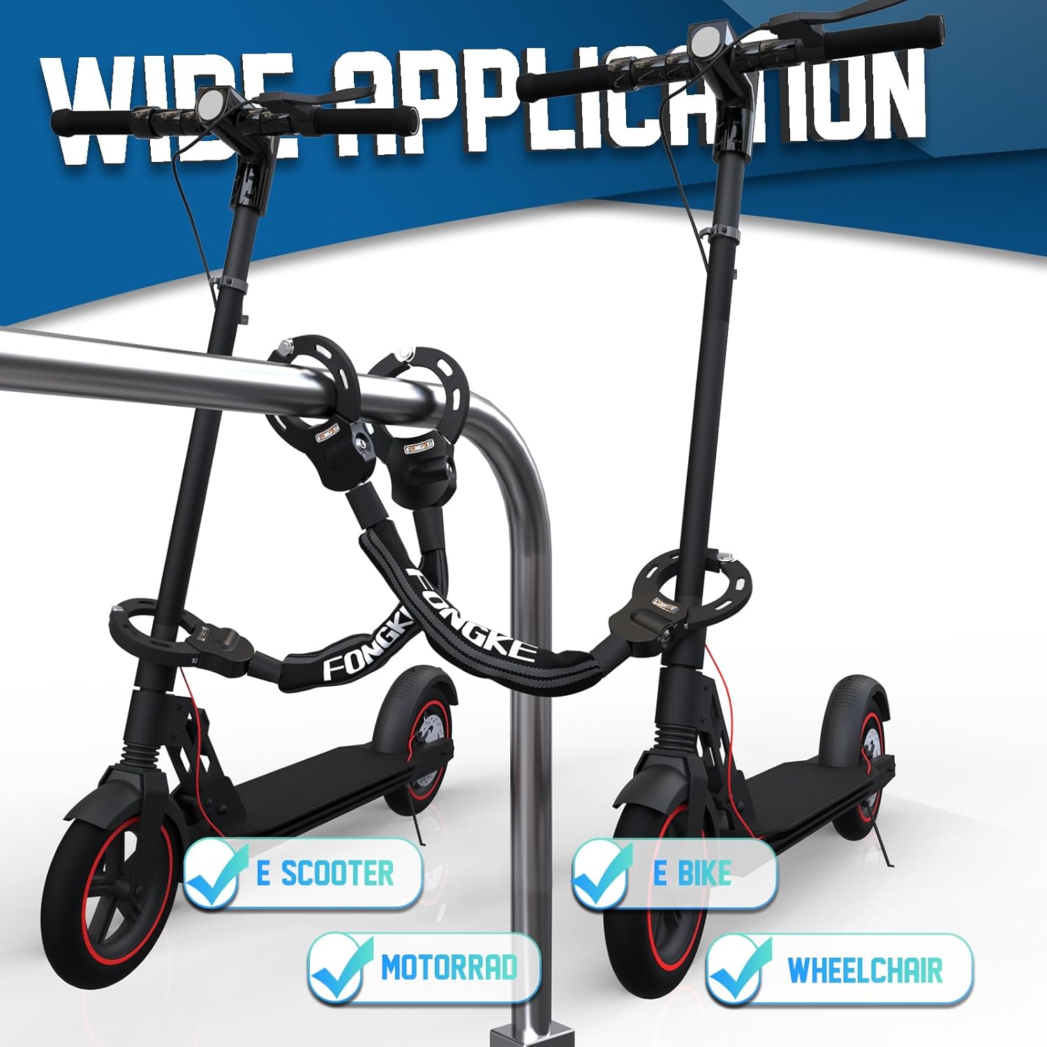 Detalle 2 de E-Scooter Schloss mit 8 mm Kettengliedern – robustes Kettenschloss für E-Scooter