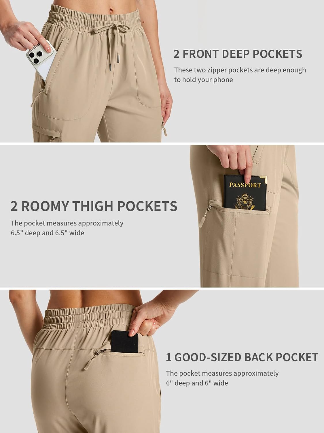 Thumbnail 3 de KWZ Women's Hiking Pants, Lightweight Quick-Dry Cargo Pants with 5 Zip Pockets