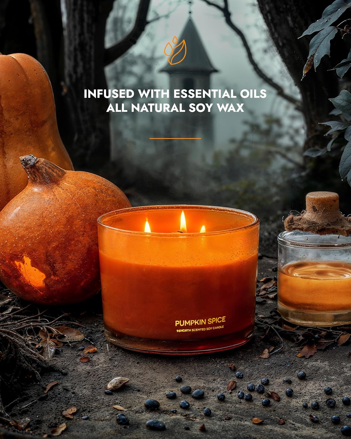Detalle de 96NORTH AAN00164 Pumpkin Spice Soy Candle, Large 3-Wick Glass Jar