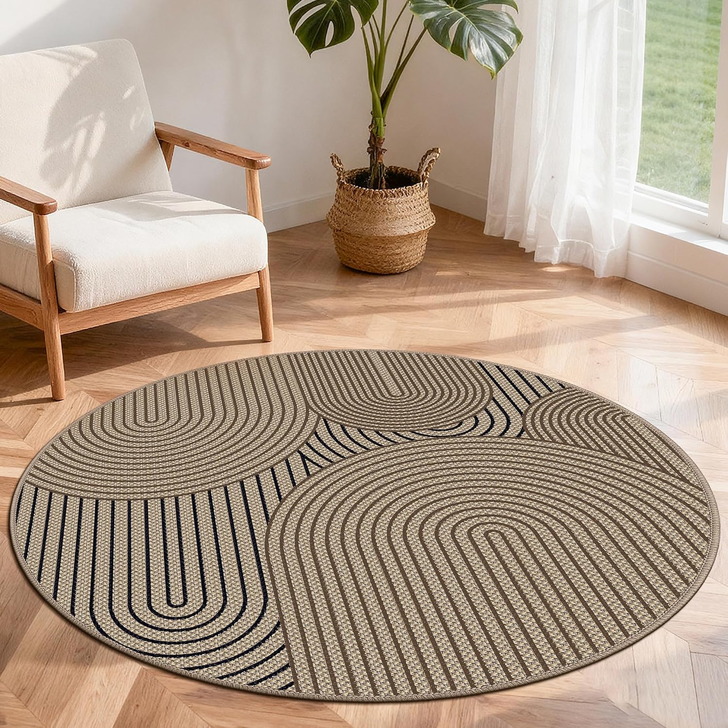 Detalle de VSIWB rond vloerkleed 120 cm, jute-look, antislip en wasbaar