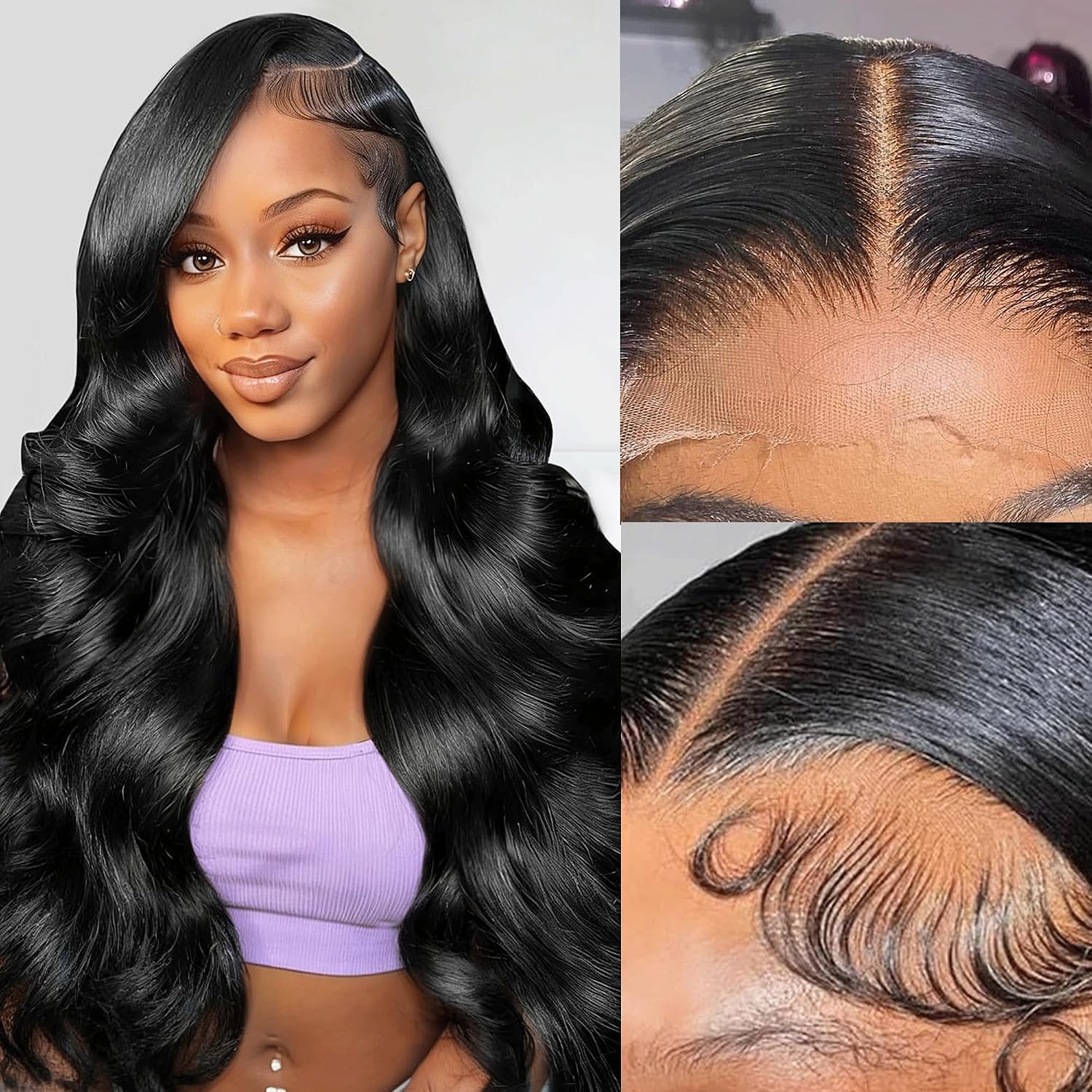 Detalle de luvobo 5x5 HD Lace Closure Wig (Human Hair, 28 Inch) with Ultra-Thin Invisible HD Lace
