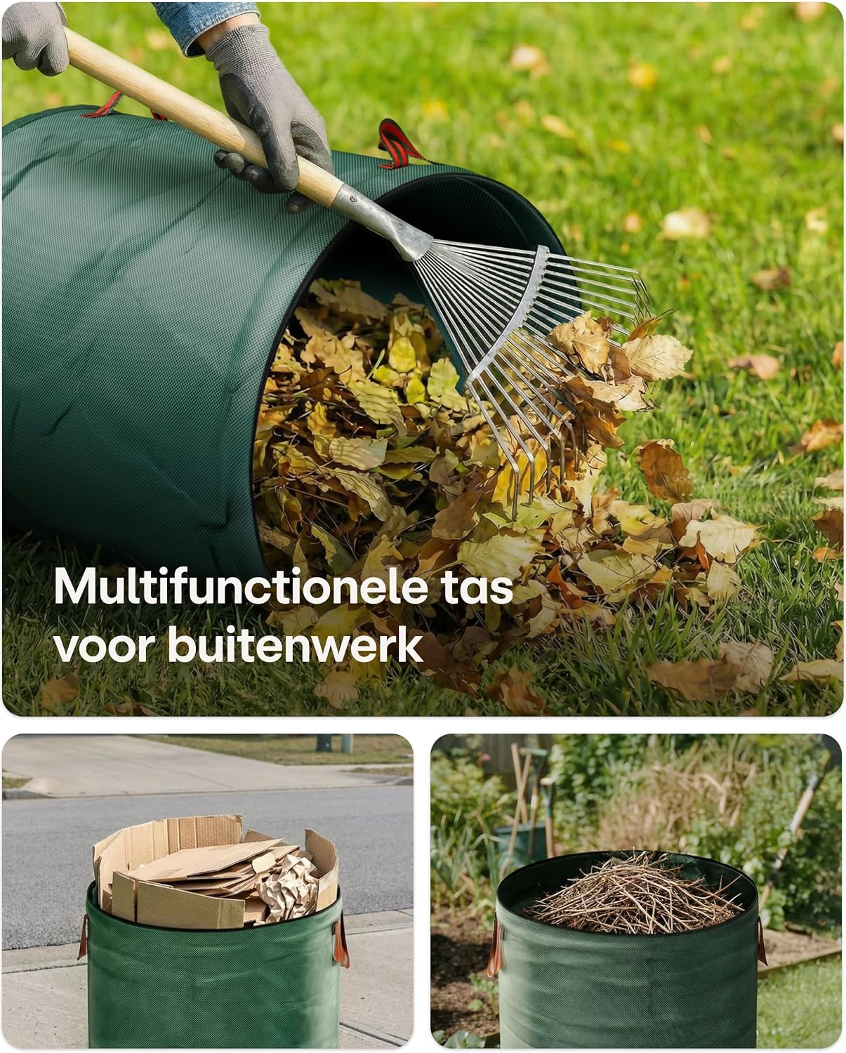 Detalle 2 de Praknu tuinafvalzakken 300 liter, 3 stuks met deksel, rits en 4 handgrepen