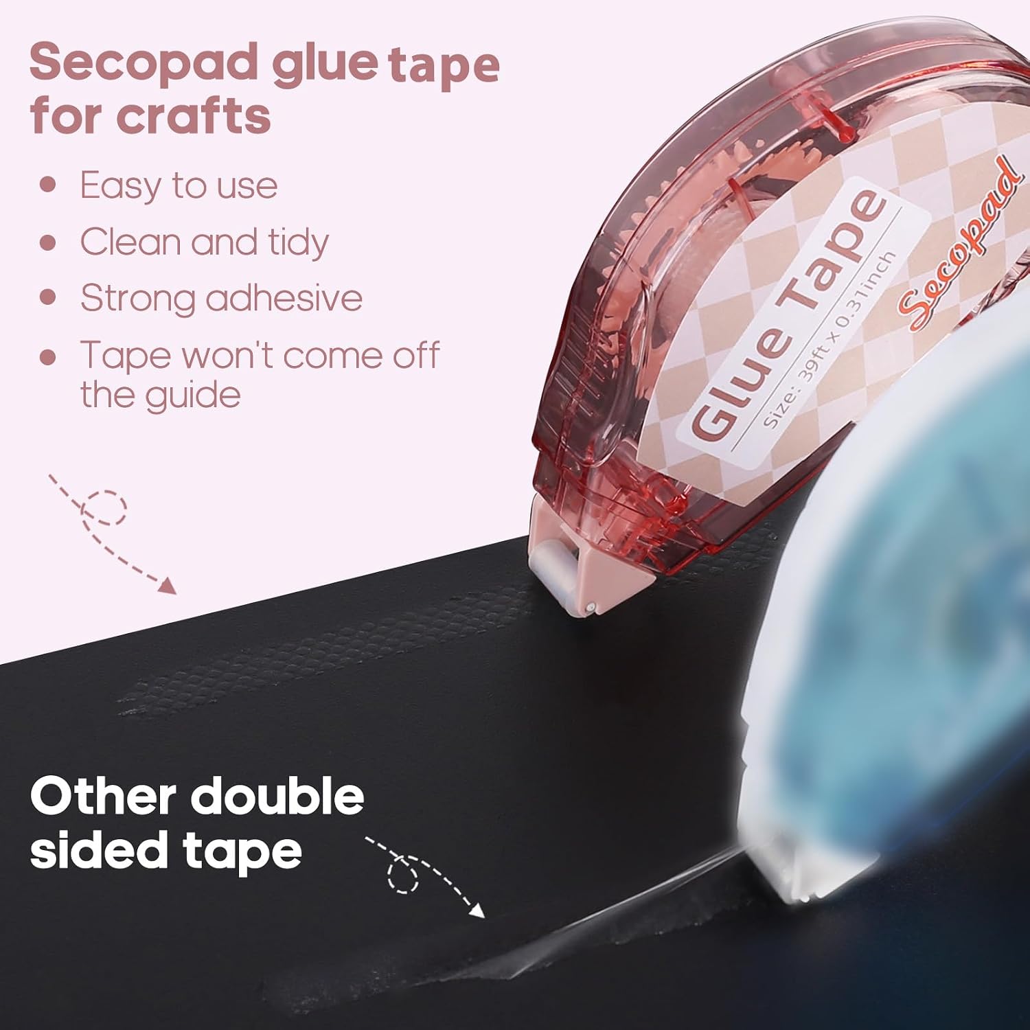 Detalle de Secopad Glue tape Double-Sided Scrapbook Tape, 0.3IN x 39FT, 4-Pack