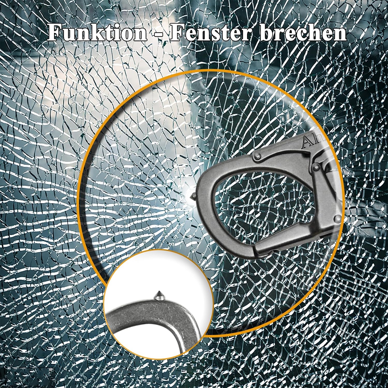 Detalle de Ahiller Karabiner Schlüsselanhänger mit Wolframstahl-Spitze (Notfall-Clip, doppelt gesichert)