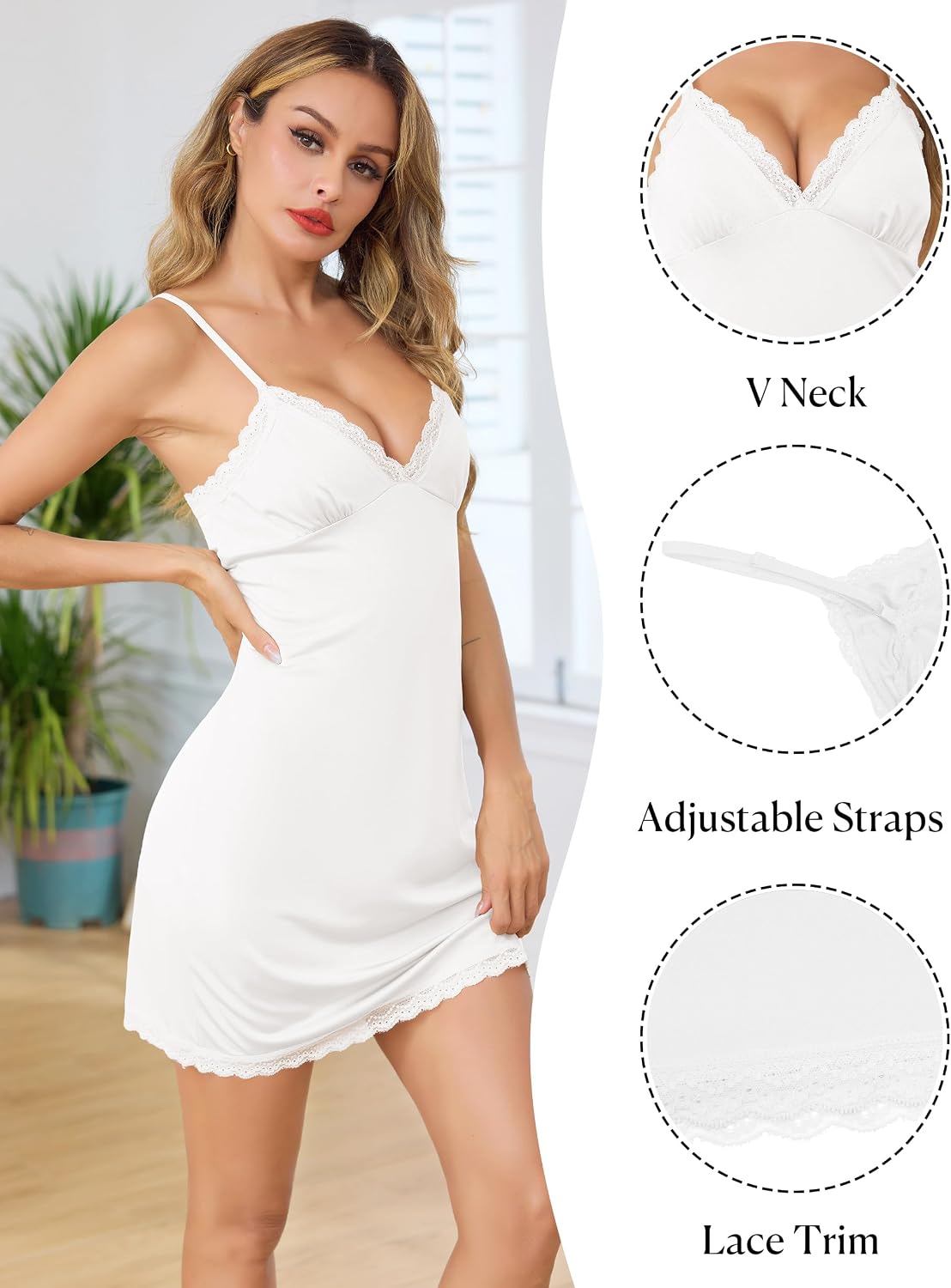 Detalle de Vlazom Women’s Full Slip with Lace Trim – Adjustable Straps, S-3XL
