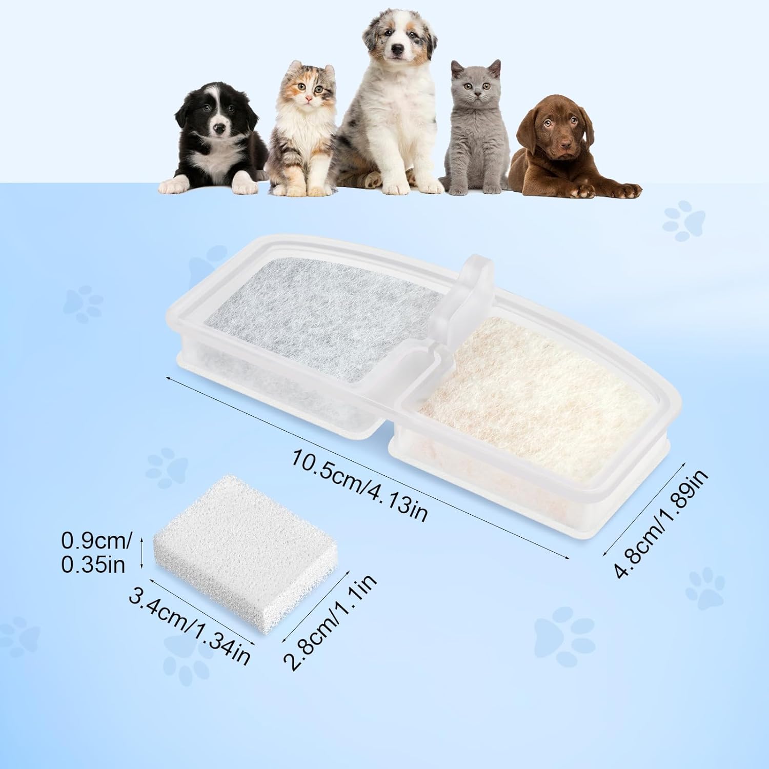 Thumbnail 6 de Ersatzfilter-Set für kabellose Katzen-Trinkbrunnen: 3 Kohlefilter + 3 Schaumstofffilter (dreifache Filtration)
