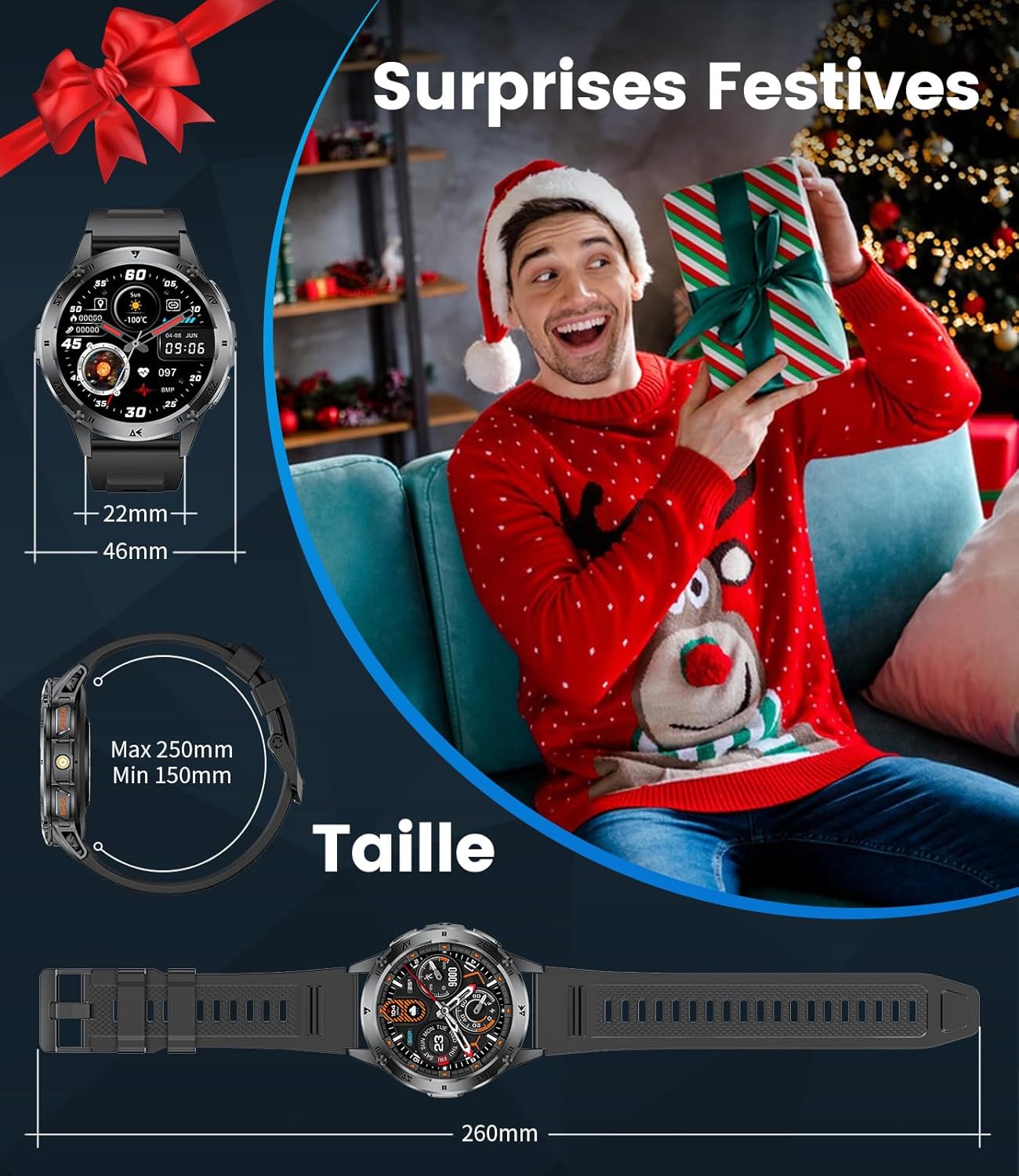 Thumbnail 6 de BENYAR SMART Montre Connectée Militaire 1.43" AMOLED – Bluetooth, IP68, 110+ Sports, Acier Noir
