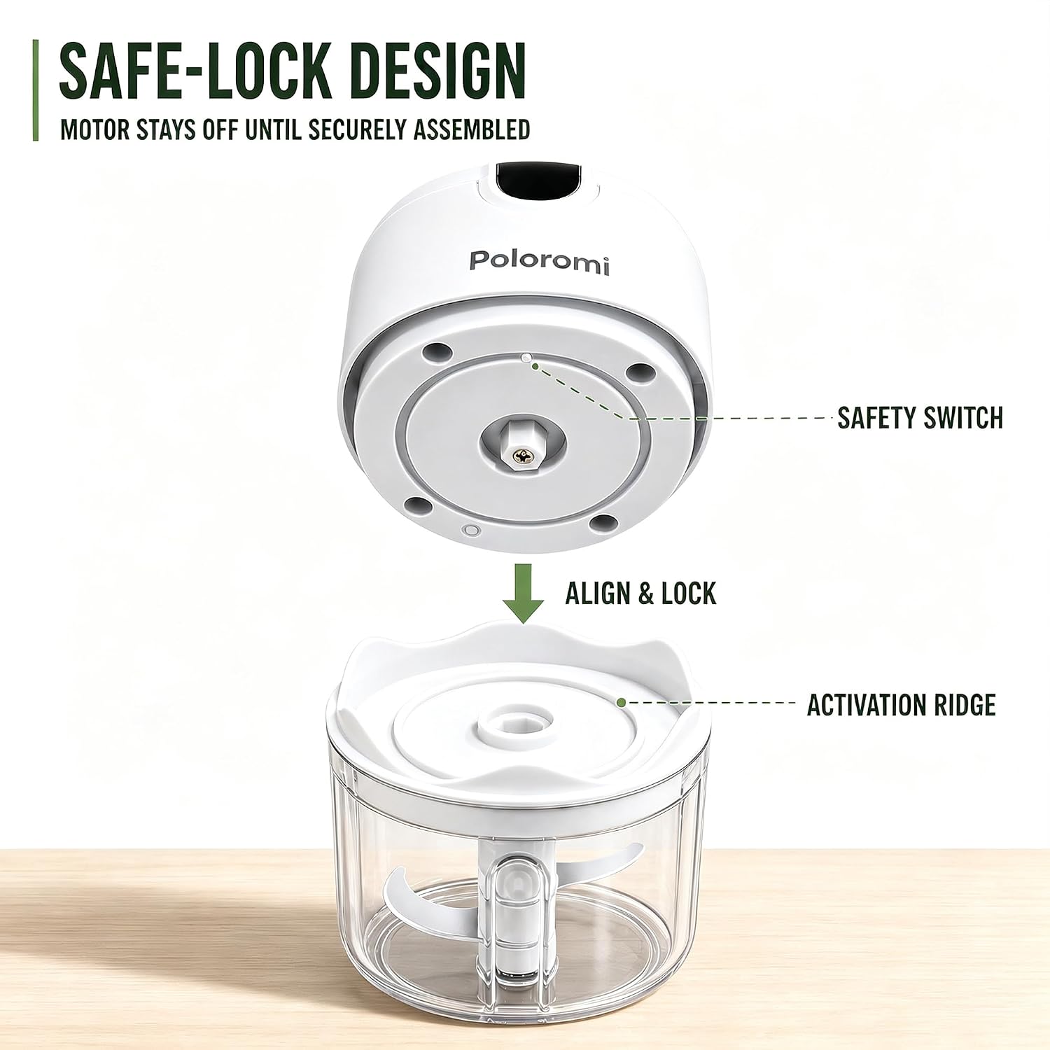 Detalle de POLOROMI KT-4001-CL-G Mini Food Chopper, 250 mL, USB Rechargeable