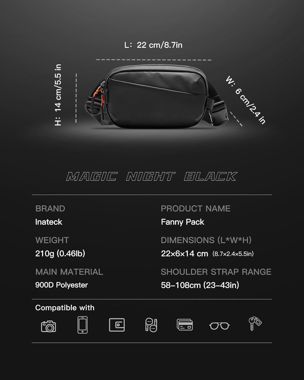 Detalle 2 de Inateck Sling Bag X-Mini: Durable Fanny Pack with RFID Blocking