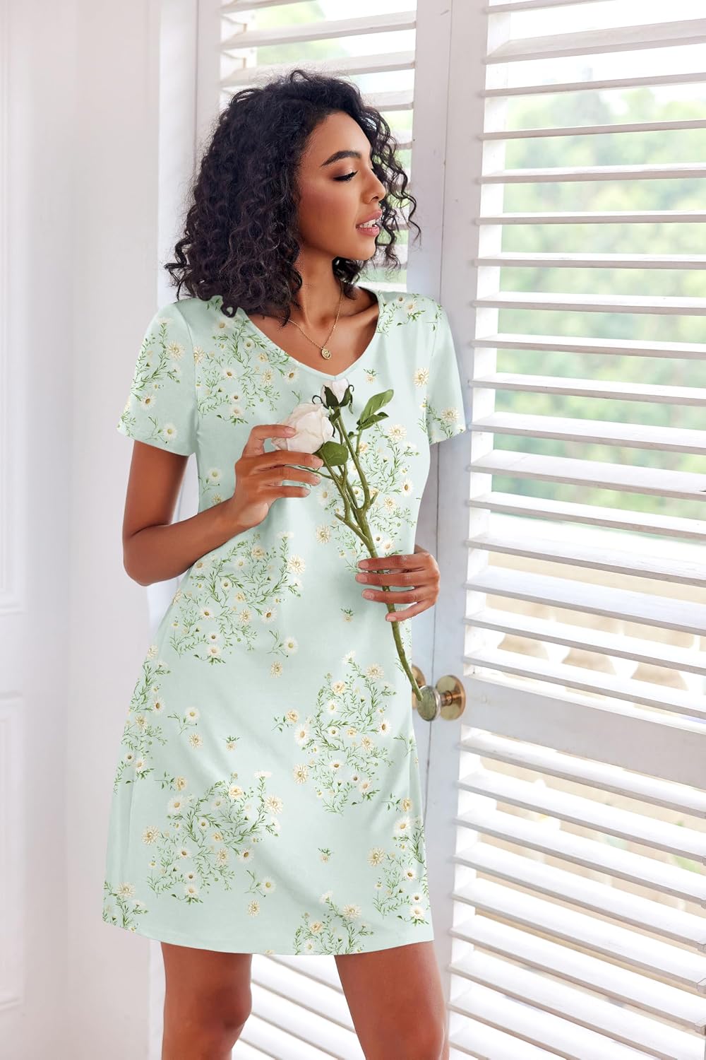 Detalle de Ekouaer 3-Pack Cotton Nightgowns for Women, Short-Sleeve Sleepshirts