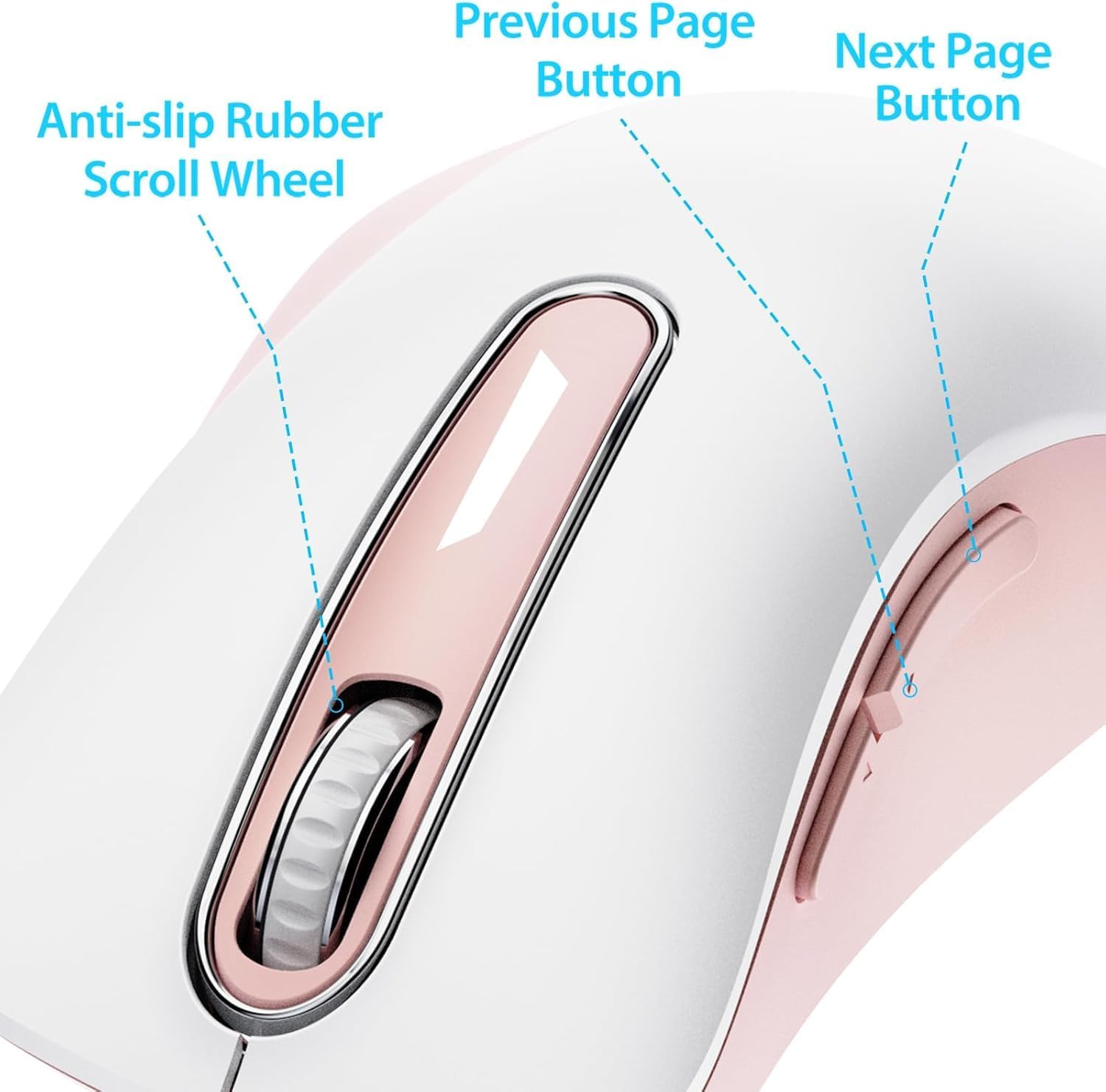 Detalle de Memzuoix 2.4G Wireless Mouse (1400 DPI) – 5 Buttons, Portable Optical Cordless with USB Receiver (White Pink)