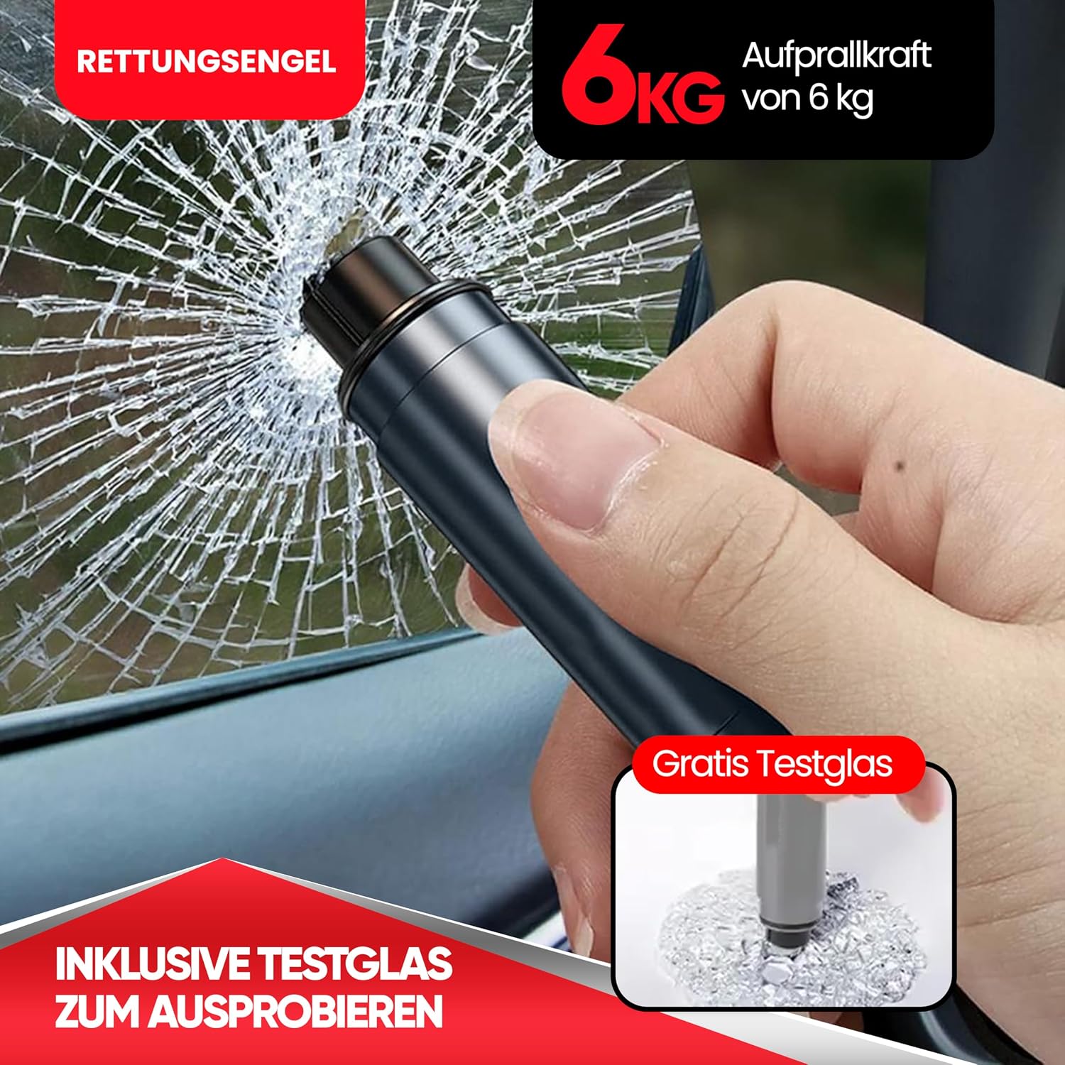 Detalle de RETTUNGSENGEL 2in1 Notfallhammer Auto mit Gurtschneider und Glasbrecher – kompakt & zuverlässig