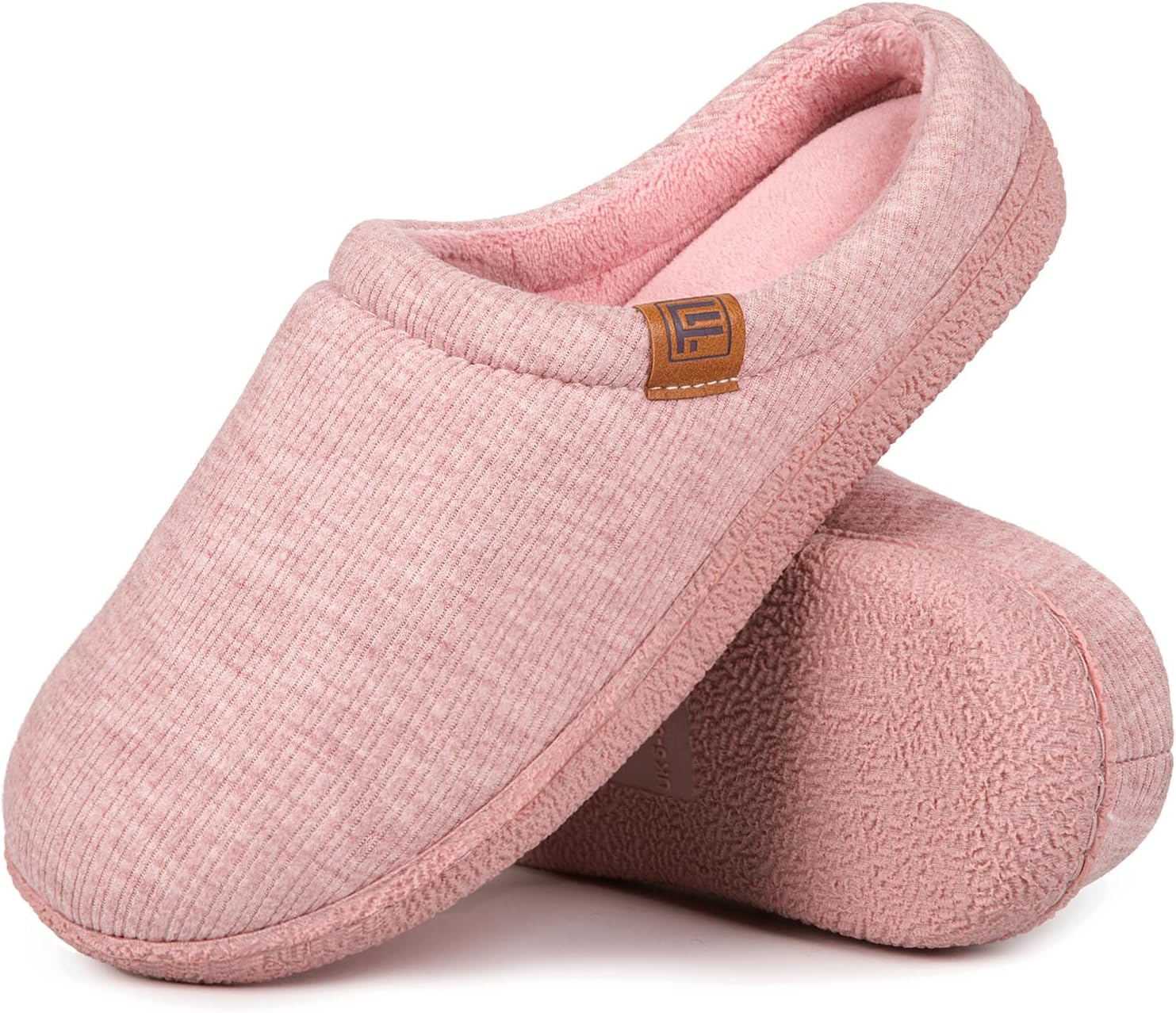 Detalle de FamilyFairy Women’s Slippers Cosy Memory-Foam Striped Knit Non-Slip Indoor Outdoor Ladies House Shoes