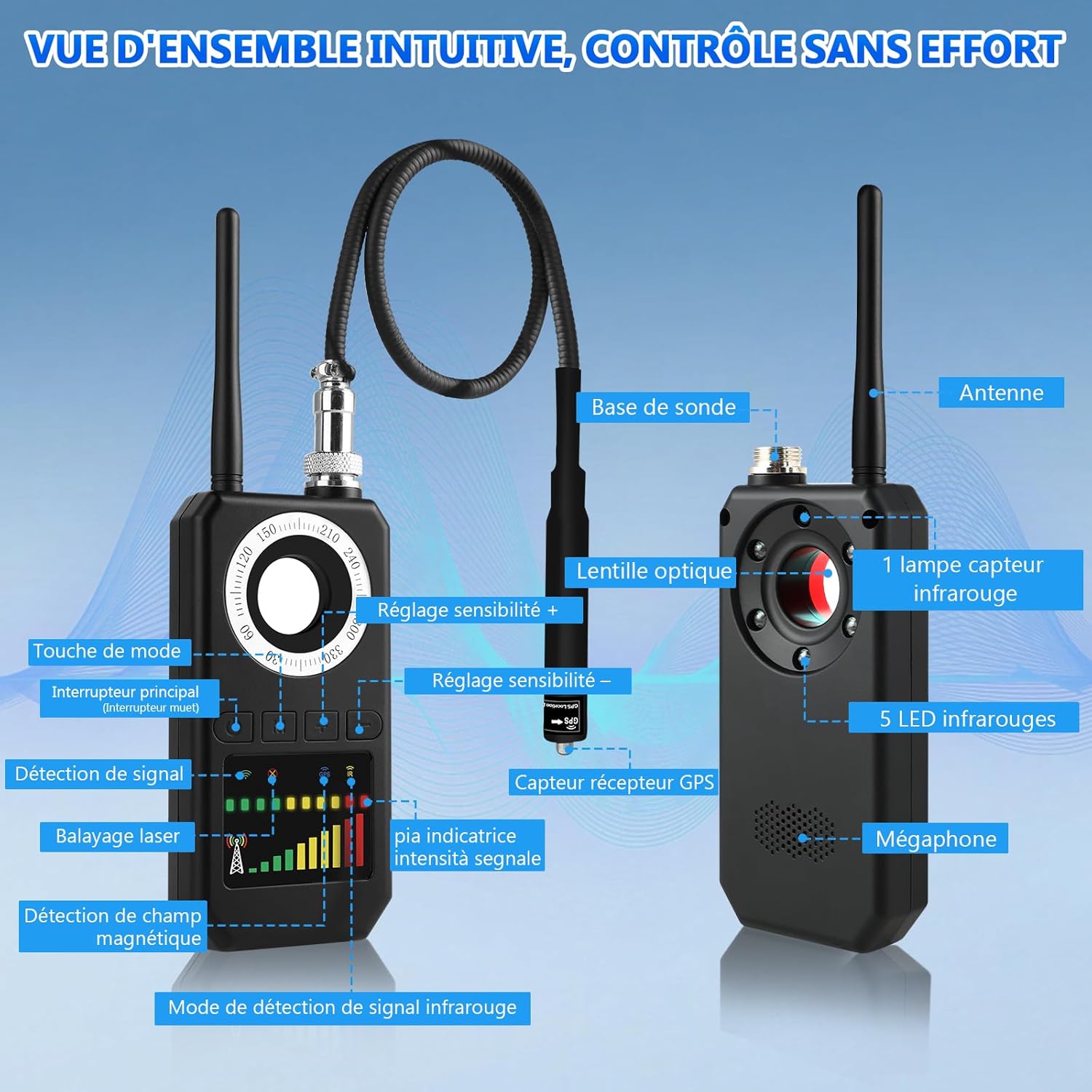 Thumbnail 1 de Diseleri Détecteur de Micros GPS et Caméra Cachée 4-en-1 — Protection discrète pour maison, bureau et voyage