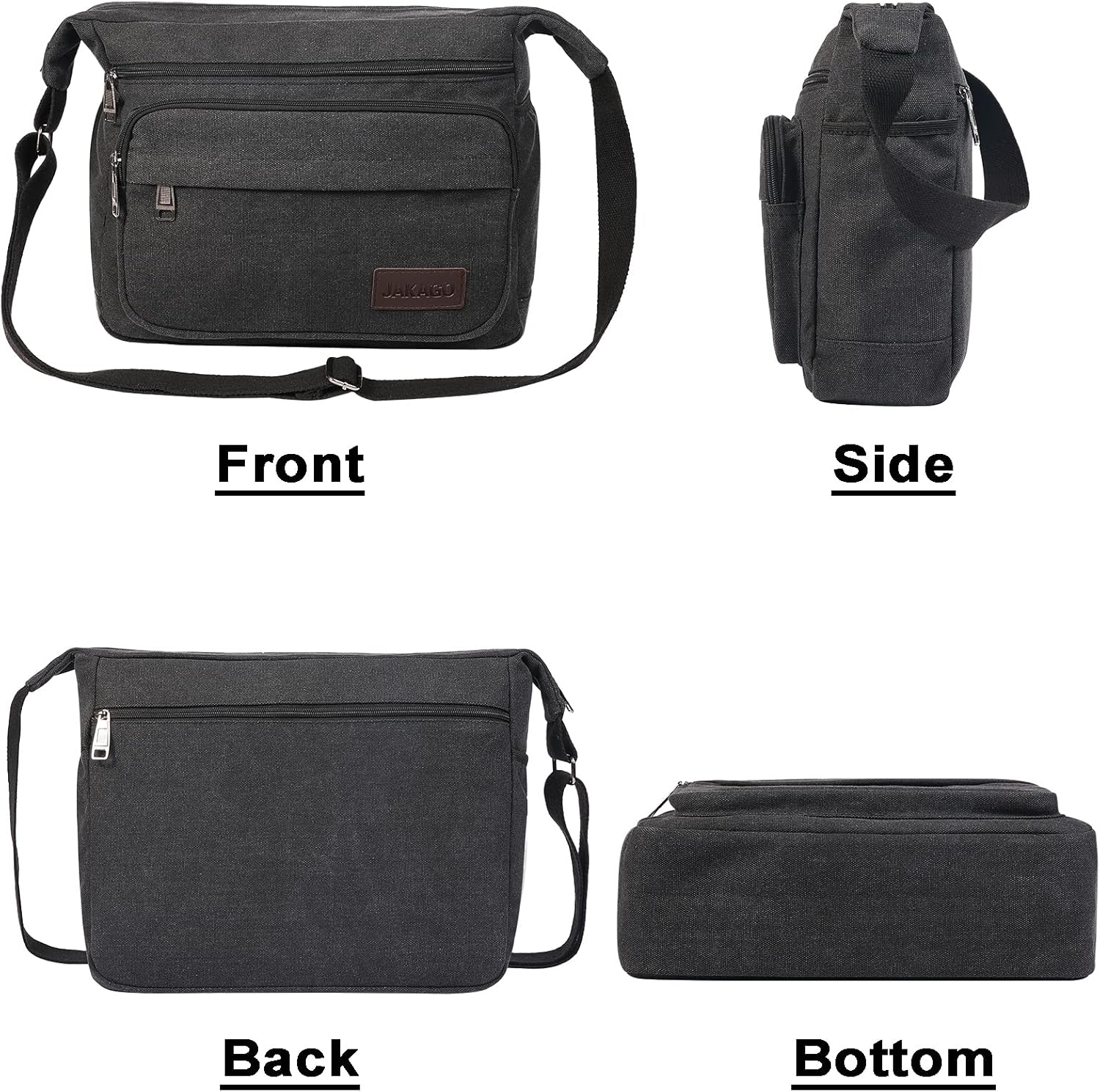 Detalle de JAKAGO Canvas Messenger Bag 15 inch – waterproof shoulder bag with multiple pockets for work, travel and outdoors