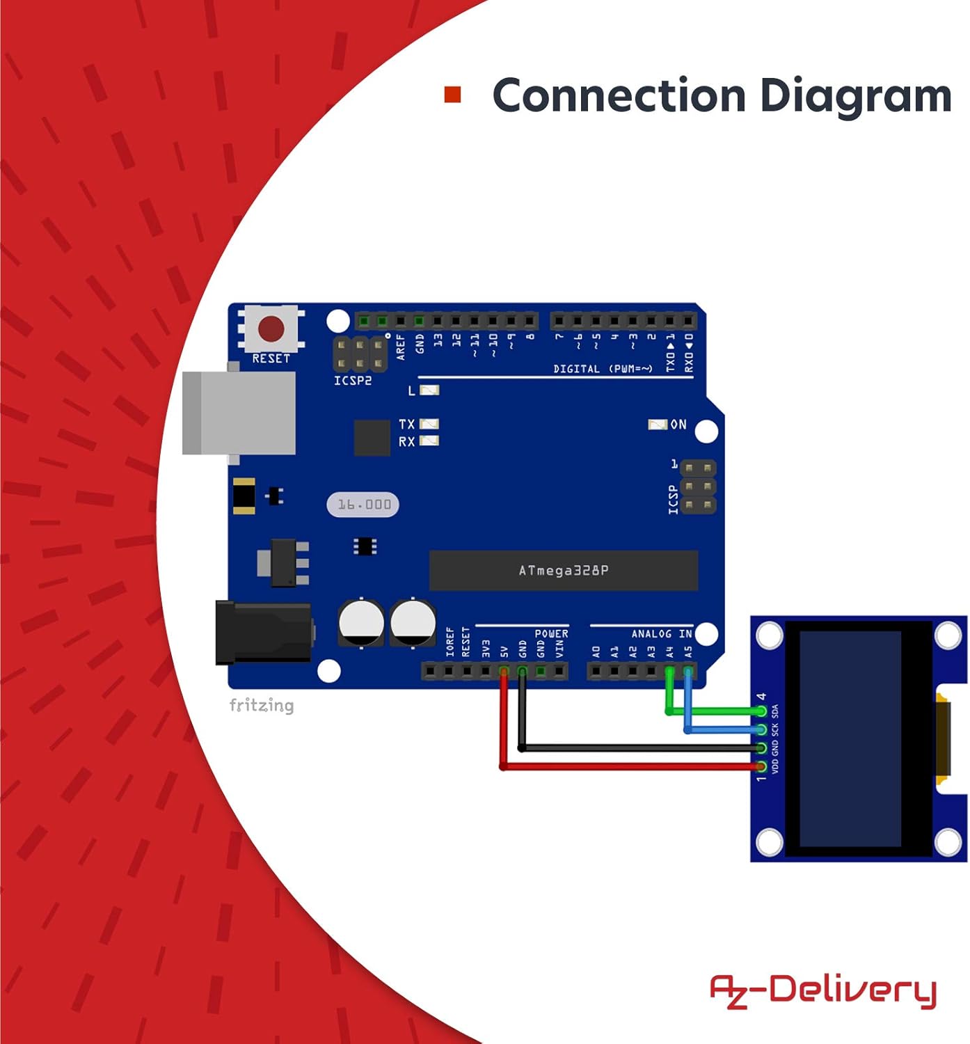 Detalle de AZDelivery 1,3" OLED Display (128×64) mit I2C & SSD1106 für Arduino und Raspberry Pi