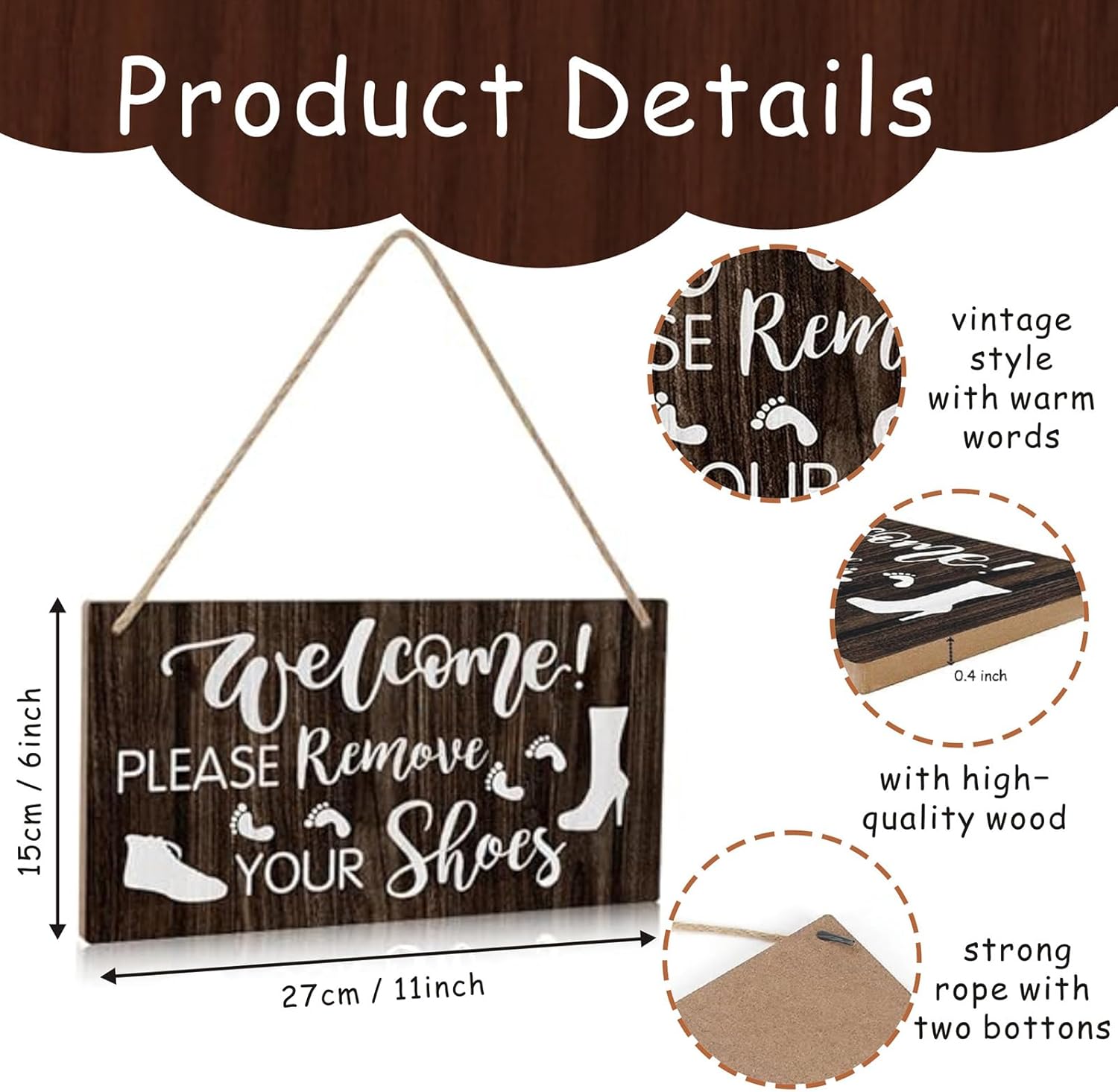 Thumbnail 4 de CHDITB Welcome Please Remove Your Shoes Wood Sign Plaque – Rustic Door Sign for Home Entry