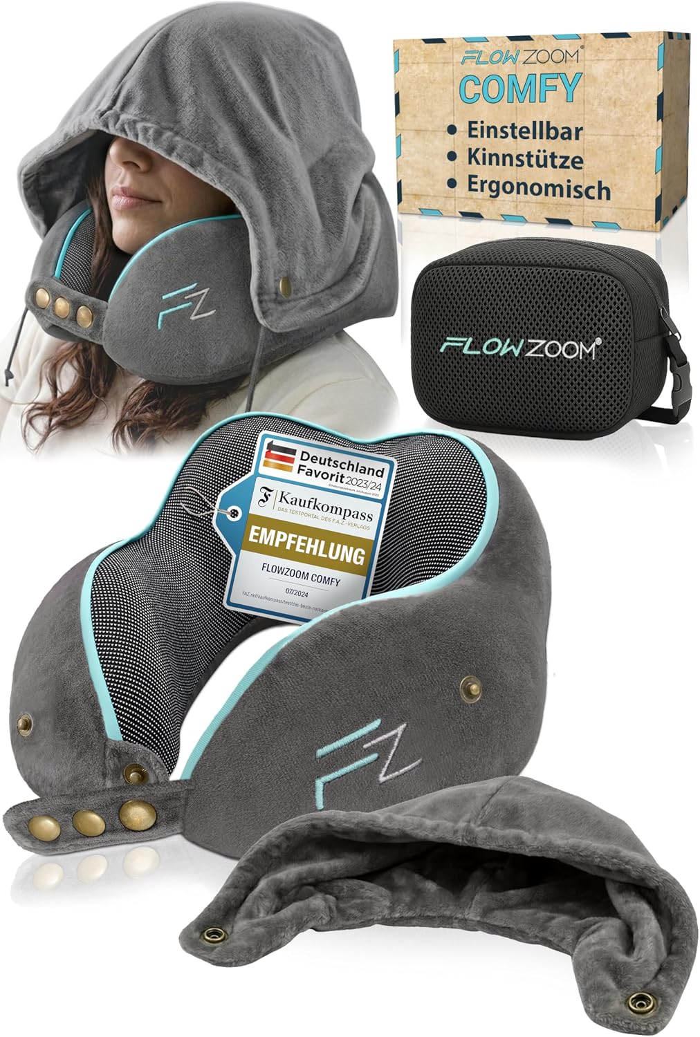 Thumbnail 6 de FLOWZOOM Nackenkissen für Kinder ab 6 Jahren (Größe M) – einstellbares Memory-Foam-Nackenhörnchen mit waschbarem Bezug
