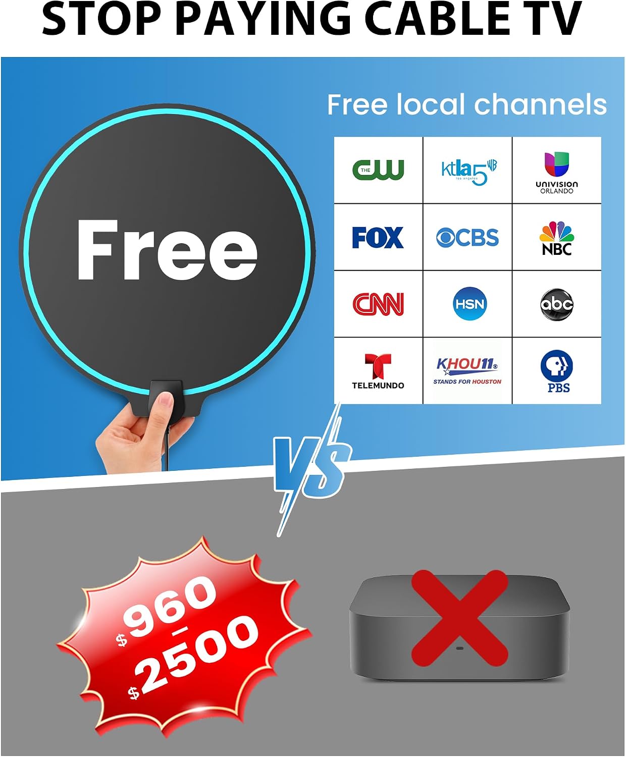 Thumbnail 1 de TV Antenna for Smart TV Indoor: 360° Signal Reception, 4K/1080p HDTV, 16.8ft Coax Cable