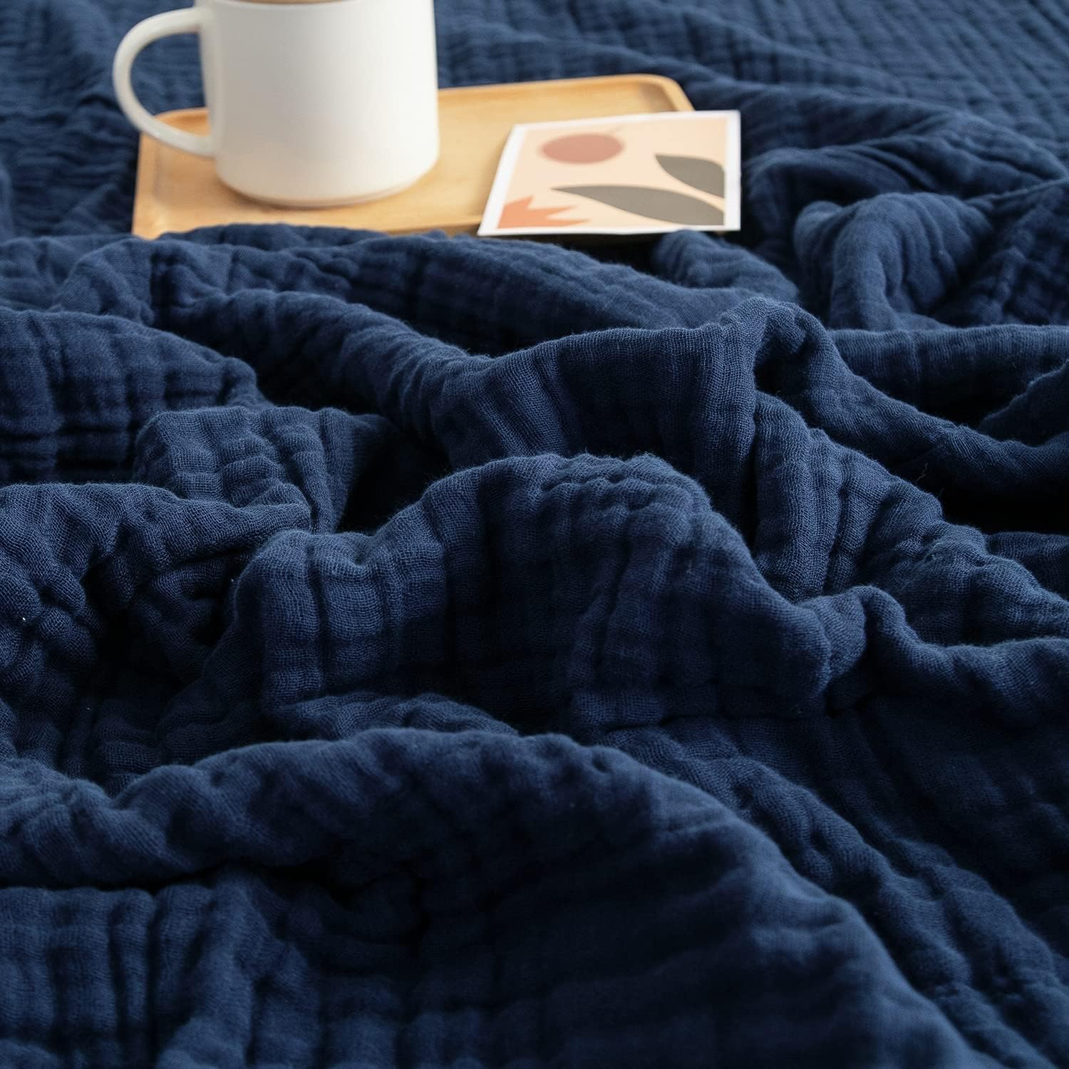 Thumbnail 6 de EMME Cotton Blanket Queen Size (90" x 90"), Navy — Soft, Breathable Muslin Blanket for All Seasons