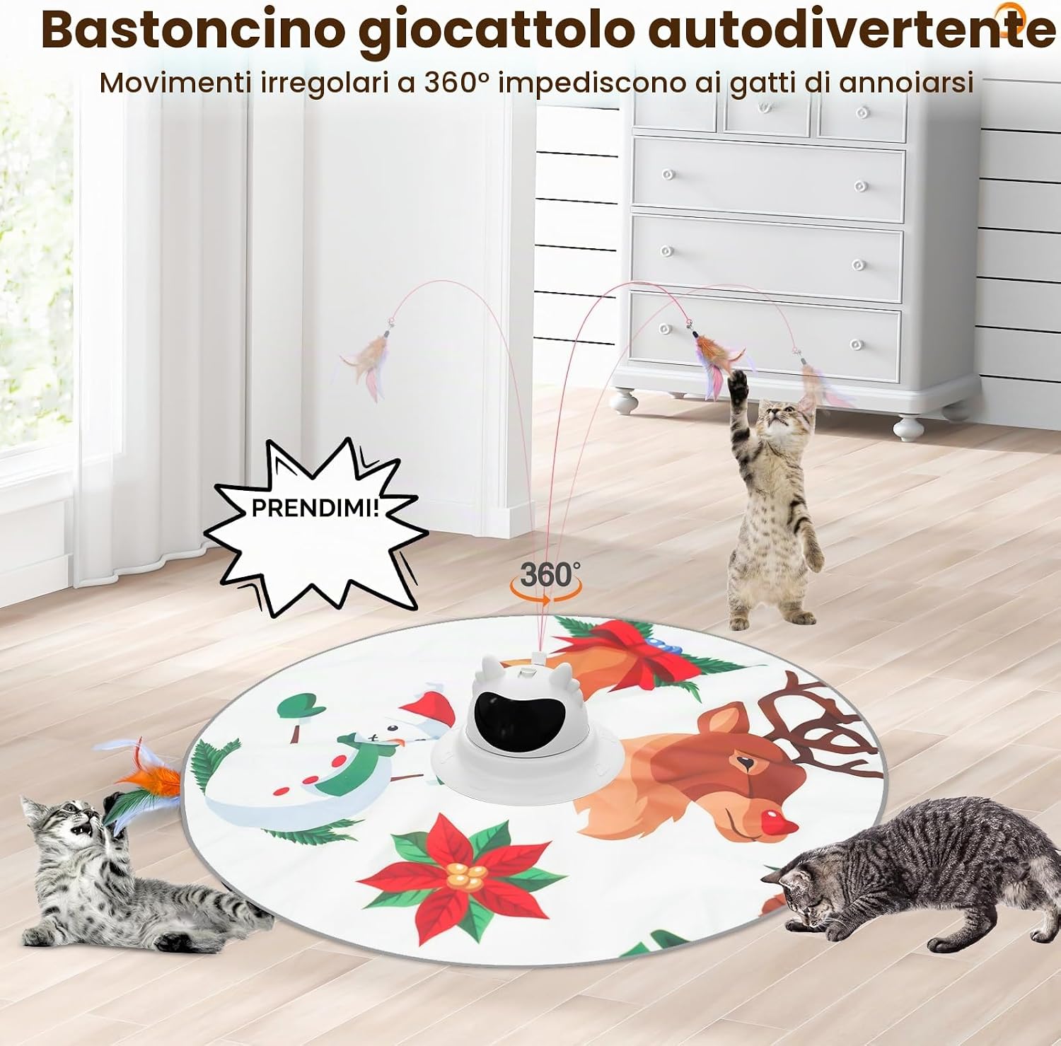 Thumbnail 2 de Spessn Giocattolo Interattivo per Gatti 3 in 1: gioco automatico con piume, punto rosso regolabile e tappetino di gioco