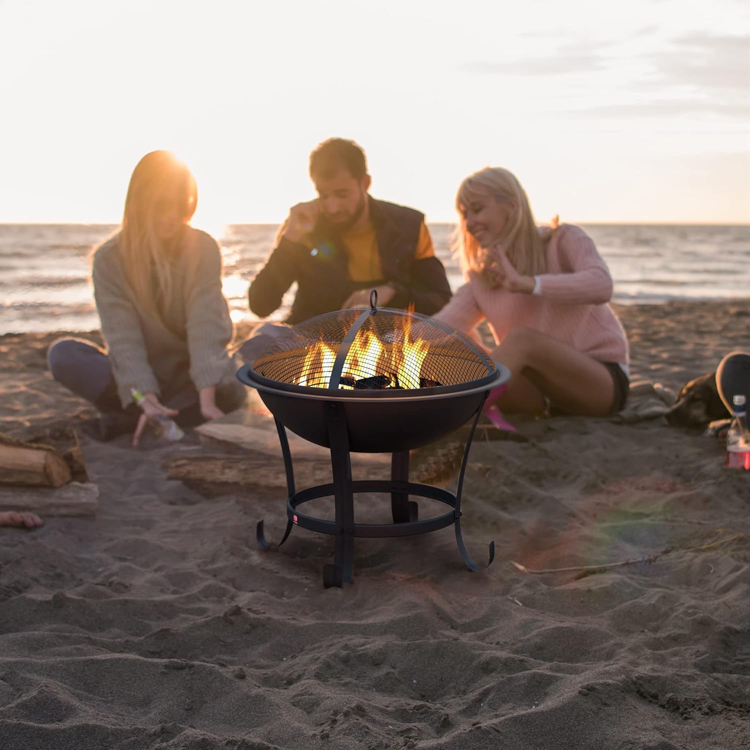 Thumbnail 3 de Fire Beauty Fire Pit BBQ Grill Pit Bowl with Mesh Spark Screen Cover and Poker