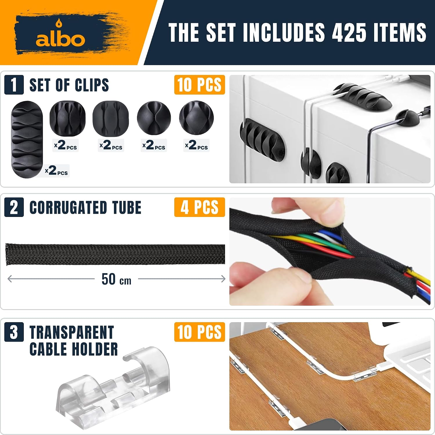 Thumbnail 1 de Albo CableManagement425mn Cable Management Kit, 425-Piece Black Set
