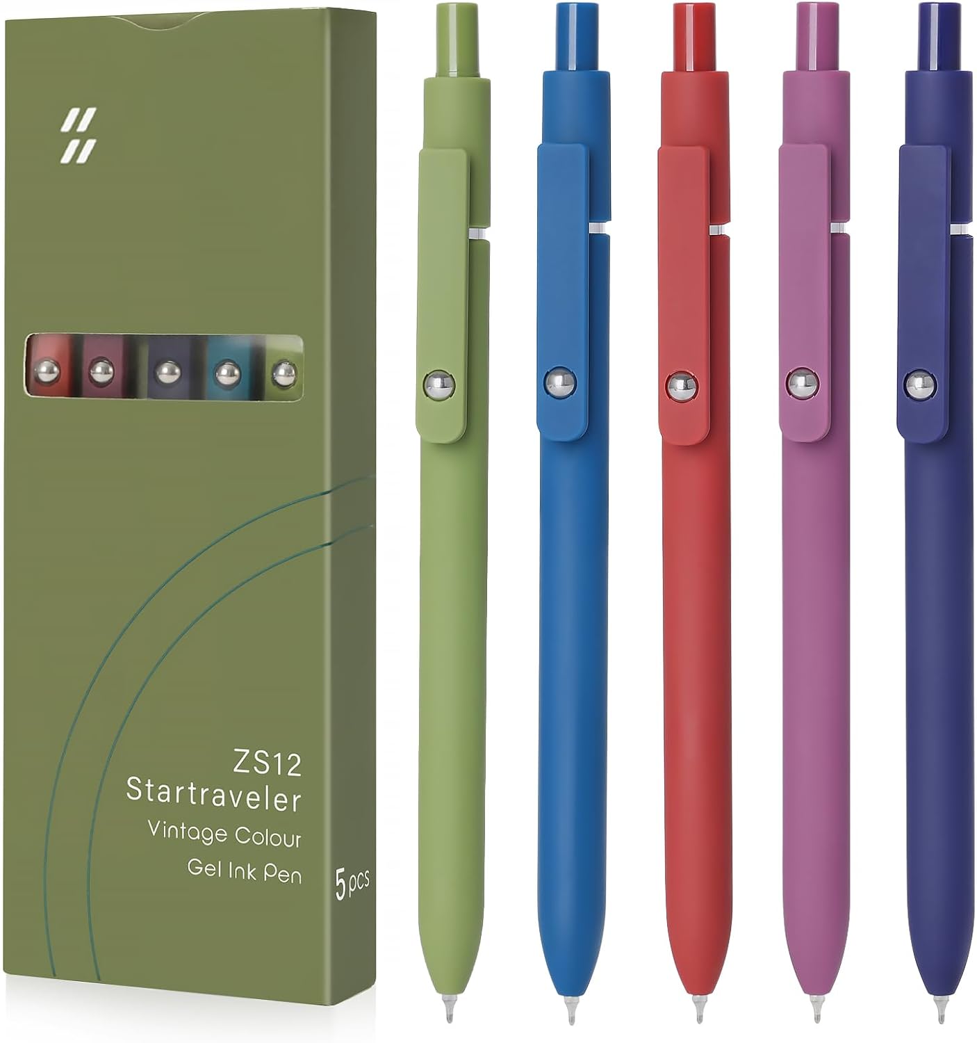 Detalle de FIOVER 5-pack Quick-dry gel pens with fine point and retractable rolling ball (black ink)
