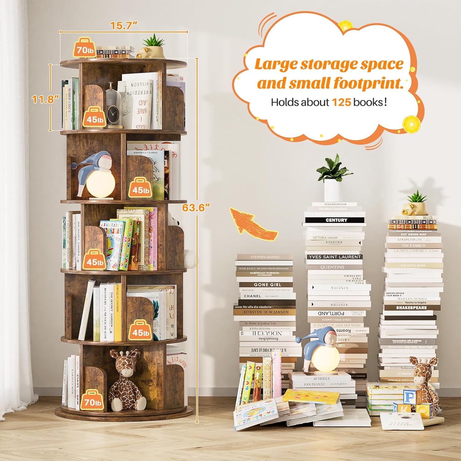Detalle de Aheaplus Rotating Bookshelf 63.6