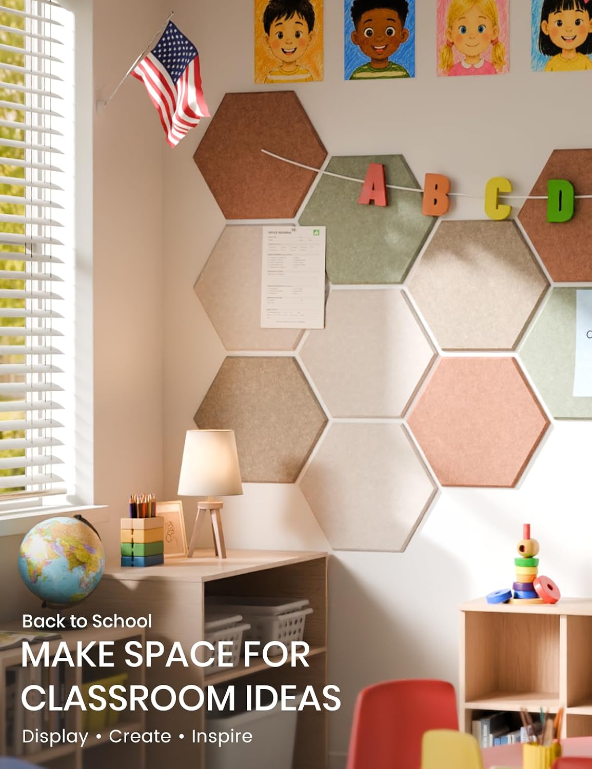 Detalle de Fluxynara 10-Pack Hexagon Felt Bulletin Board Tiles, Boho with Adhesive Tabs