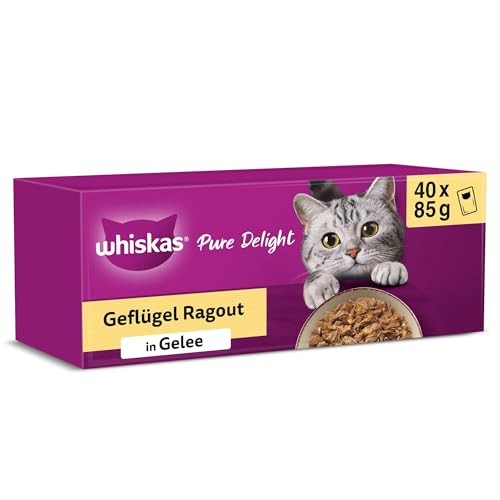 Detalle de Whiskas 1+ Ragout Geflügel Auswahl in Gelee – Hochwertiges Nassfutter für ausgewachsene Katzen, 40x85 g