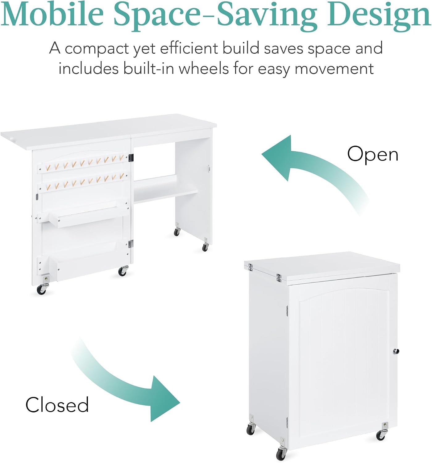 Detalle 1 de Best Choice Products SKY5834 Folding Sewing Table, White, Wheeled Craft Station