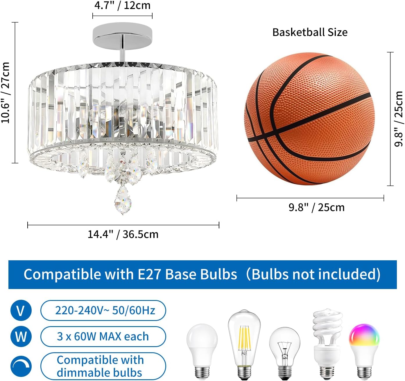 Thumbnail 5 de ANWIO Crystal Ceiling Lights 3-Light modern flush mount chandelier (E27, 36.5cm)