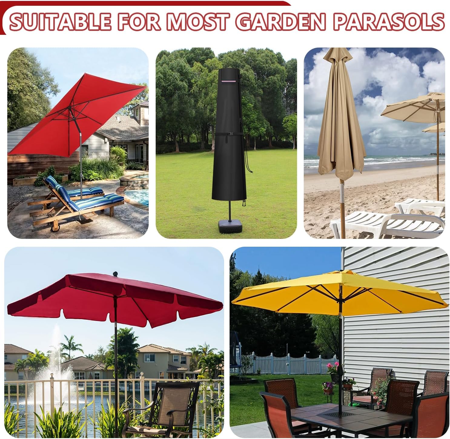 Thumbnail 6 de LAMUNI Housse Parasol Droit 2m à 3m avec Tige et Zip – Protection durable pour parasol de jardin